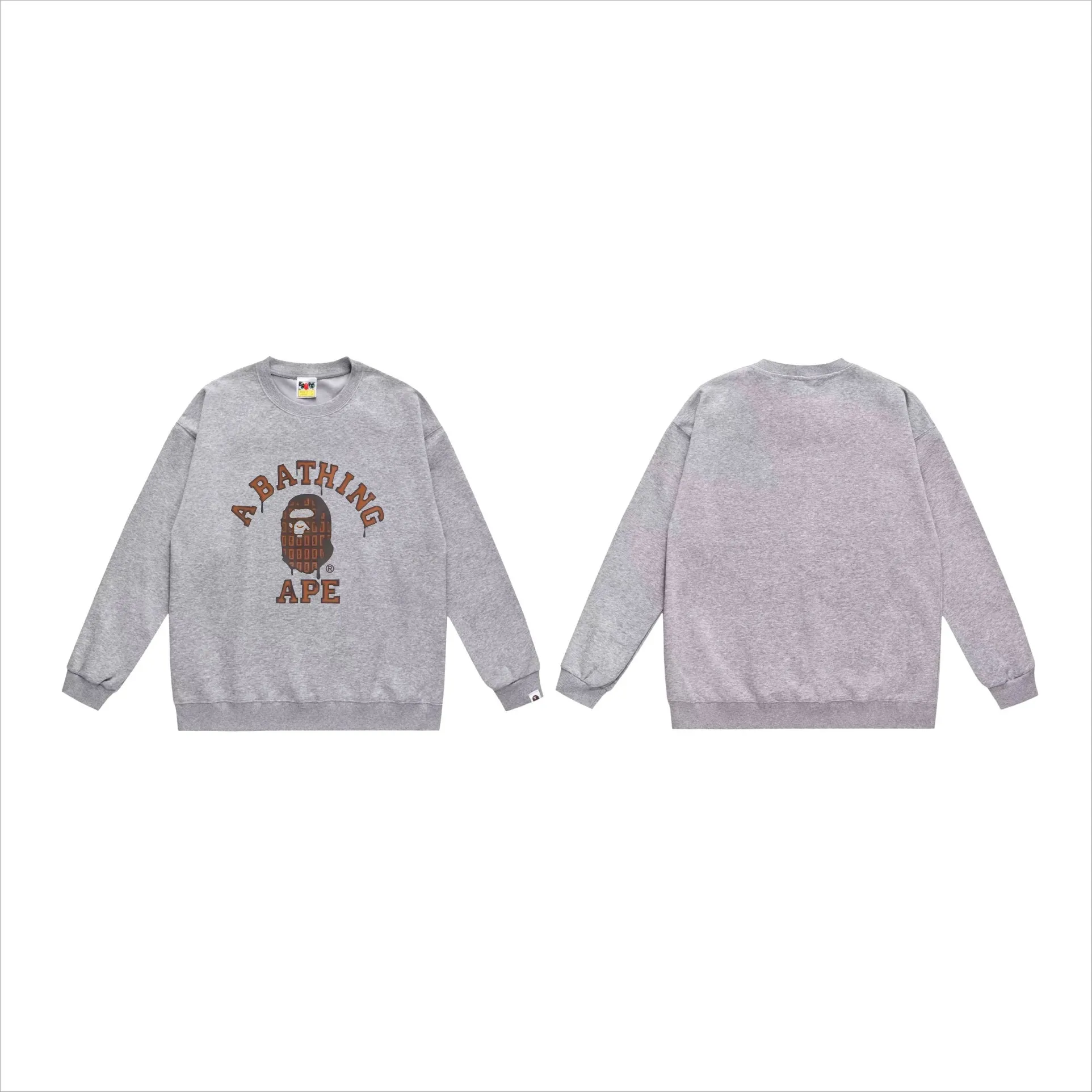 P170 model number SC567# terry 80 plus velvet 85 (top version) BAPE chocolate ape head pattern printed round neck sweatshirt Made of 350g large terry (drop shoulder large version) fabric, soft and non-pilling, imported environmentally friendly printing glue, bright and three-dimensional pattern, quality 💥Same style for men and women, the upper body is fashionable Color: black white gray Size: S M L XL XXL
