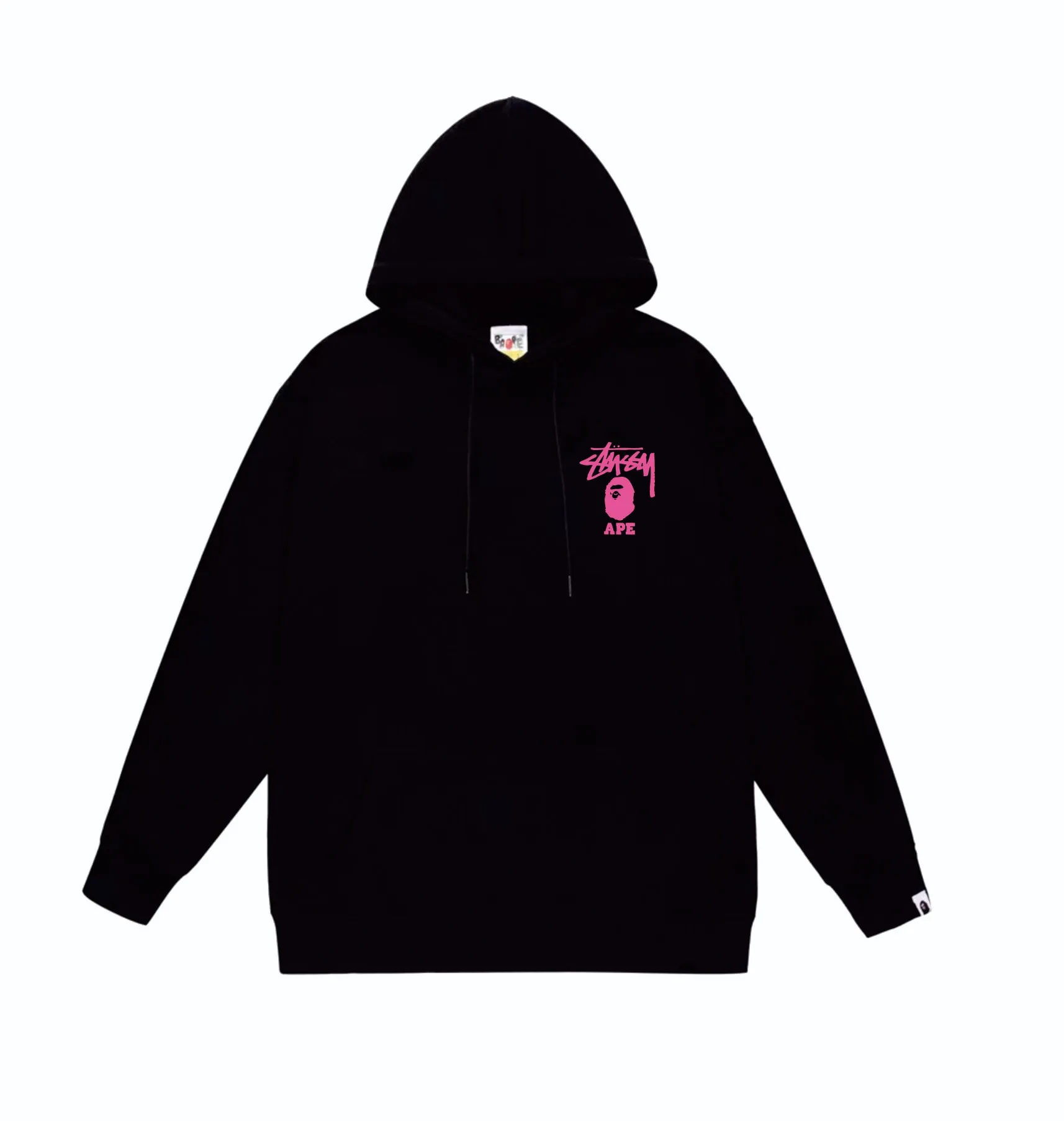 P160 model number SC802# terry 80 plus velvet 90 (top version) BAPE×STUSSY co-branded Stussy letter printed hooded sweatshirt Made of 380g large terry (drop shoulder large version) fabric, soft and non-pilling texture, imported environmentally friendly printing glue, bright and three-dimensional pattern, quality 💥Same style for men and women. The upper body is trendy. Color: black pink, white powder, gray powder, black and white, white and black, gray and black. Size: S M L XL XXL
