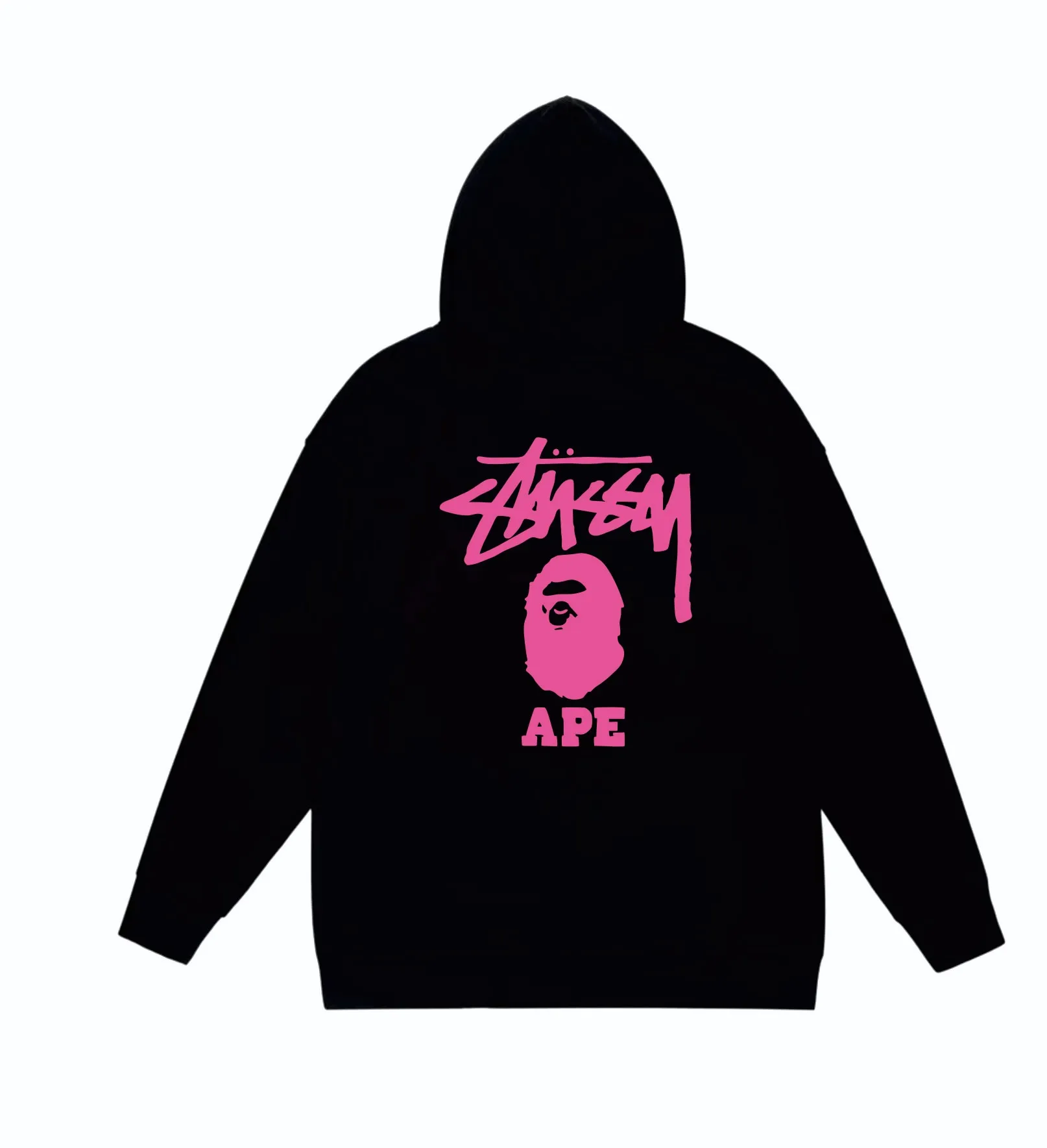 P160 model number SC802# terry 80 plus velvet 90 (top version) BAPE×STUSSY co-branded Stussy letter printed hooded sweatshirt Made of 380g large terry (drop shoulder large version) fabric, soft and non-pilling texture, imported environmentally friendly printing glue, bright and three-dimensional pattern, quality 💥Same style for men and women. The upper body is trendy. Color: black pink, white powder, gray powder, black and white, white and black, gray and black. Size: S M L XL XXL
