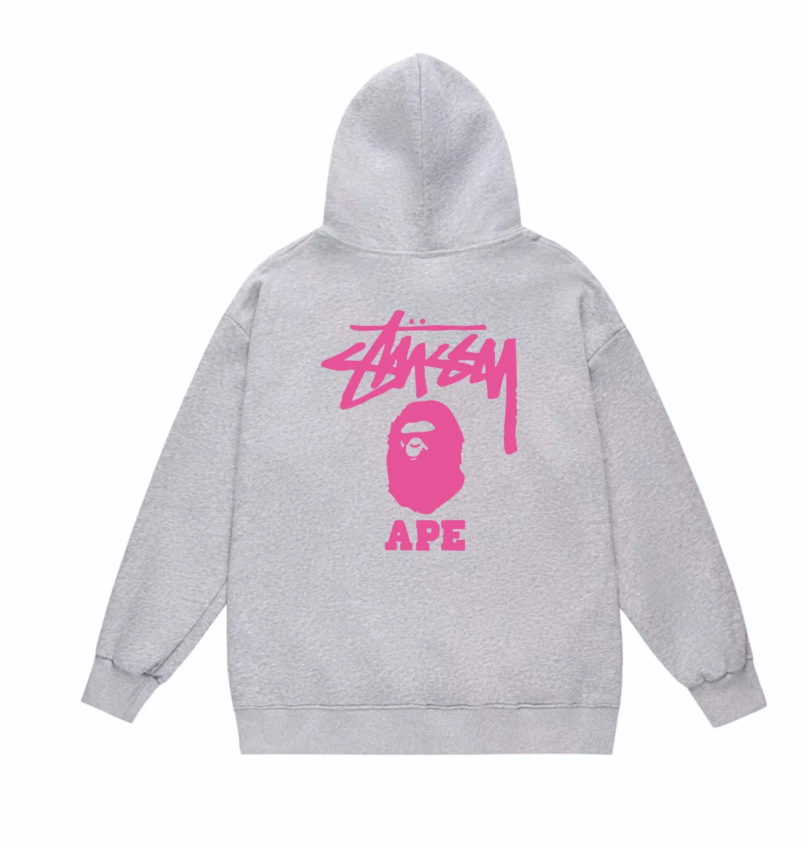 P160 model number SC802# terry 80 plus velvet 90 (top version) BAPE×STUSSY co-branded Stussy letter printed hooded sweatshirt Made of 380g large terry (drop shoulder large version) fabric, soft and non-pilling texture, imported environmentally friendly printing glue, bright and three-dimensional pattern, quality 💥Same style for men and women. The upper body is trendy. Color: black pink, white powder, gray powder, black and white, white and black, gray and black. Size: S M L XL XXL