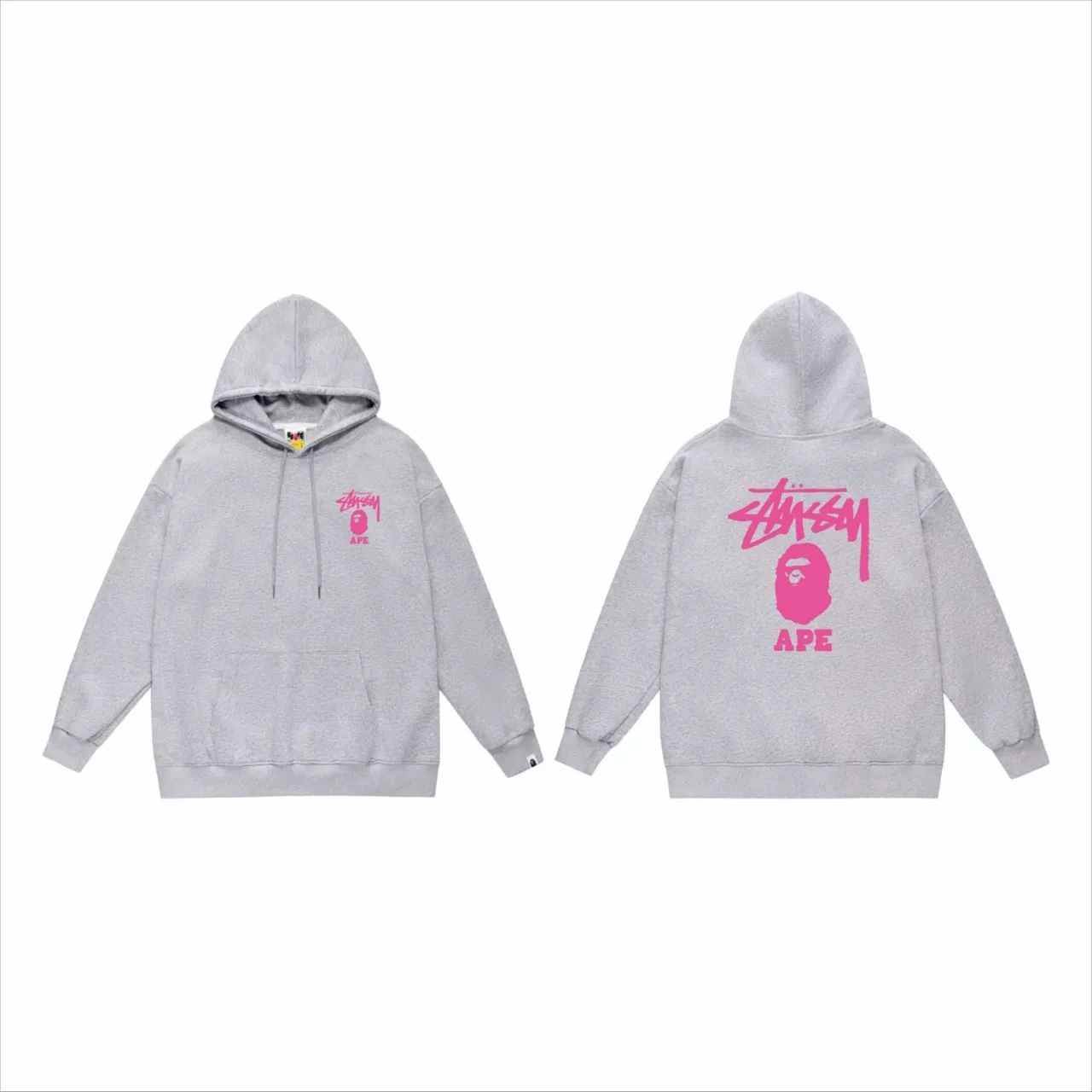 P160 model number SC802# terry 80 plus velvet 90 (top version) BAPE×STUSSY co-branded Stussy letter printed hooded sweatshirt Made of 380g large terry (drop shoulder large version) fabric, soft and non-pilling texture, imported environmentally friendly printing glue, bright and three-dimensional pattern, quality 💥Same style for men and women. The upper body is trendy. Color: black pink, white powder, gray powder, black and white, white and black, gray and black. Size: S M L XL XXL