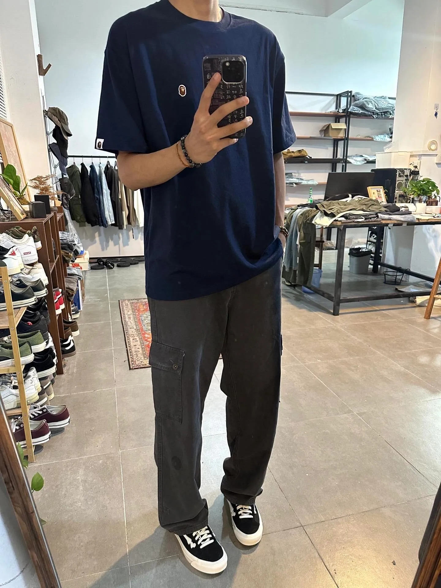 💰140 BAPE classic embroidered ape badge ZP version 280g weight linen cotton fabric Couple model: S-XXL [Black White Rice Apricot Navy]