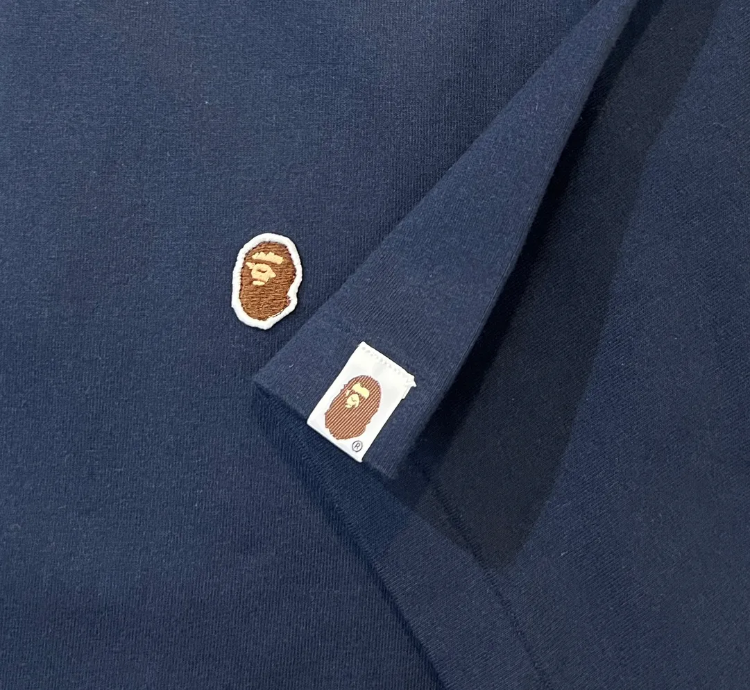 💰140 BAPE classic embroidered ape badge ZP version 280g weight linen cotton fabric Couple model: S-XXL [Black White Rice Apricot Navy]