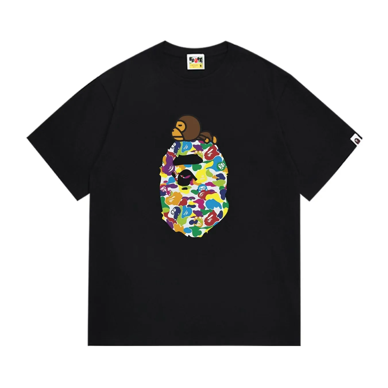 SC296#p110💰 (top version) BAPE uses 260 grams of high-quality high-weave pure cotton fabric, double yarn combed, soft texture and no pilling, imported environmentally friendly printing glue, bright and three-dimensional pattern, quality 💥Same style for men and women, the upper body is fashionable Color: black white Size: S M L XL XXL