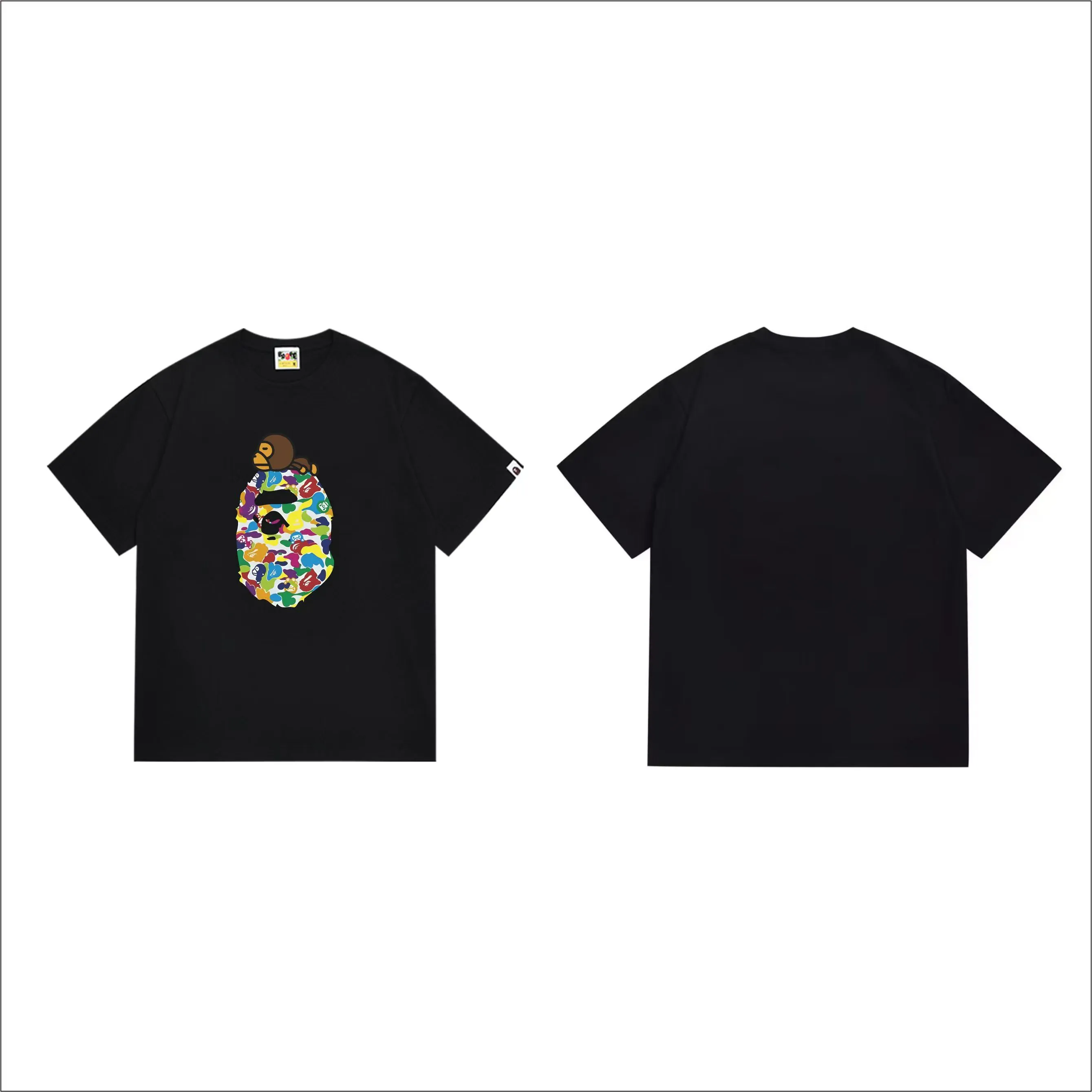 SC296#p110💰 (top version) BAPE uses 260 grams of high-quality high-weave pure cotton fabric, double yarn combed, soft texture and no pilling, imported environmentally friendly printing glue, bright and three-dimensional pattern, quality 💥Same style for men and women, the upper body is fashionable Color: black white Size: S M L XL XXL