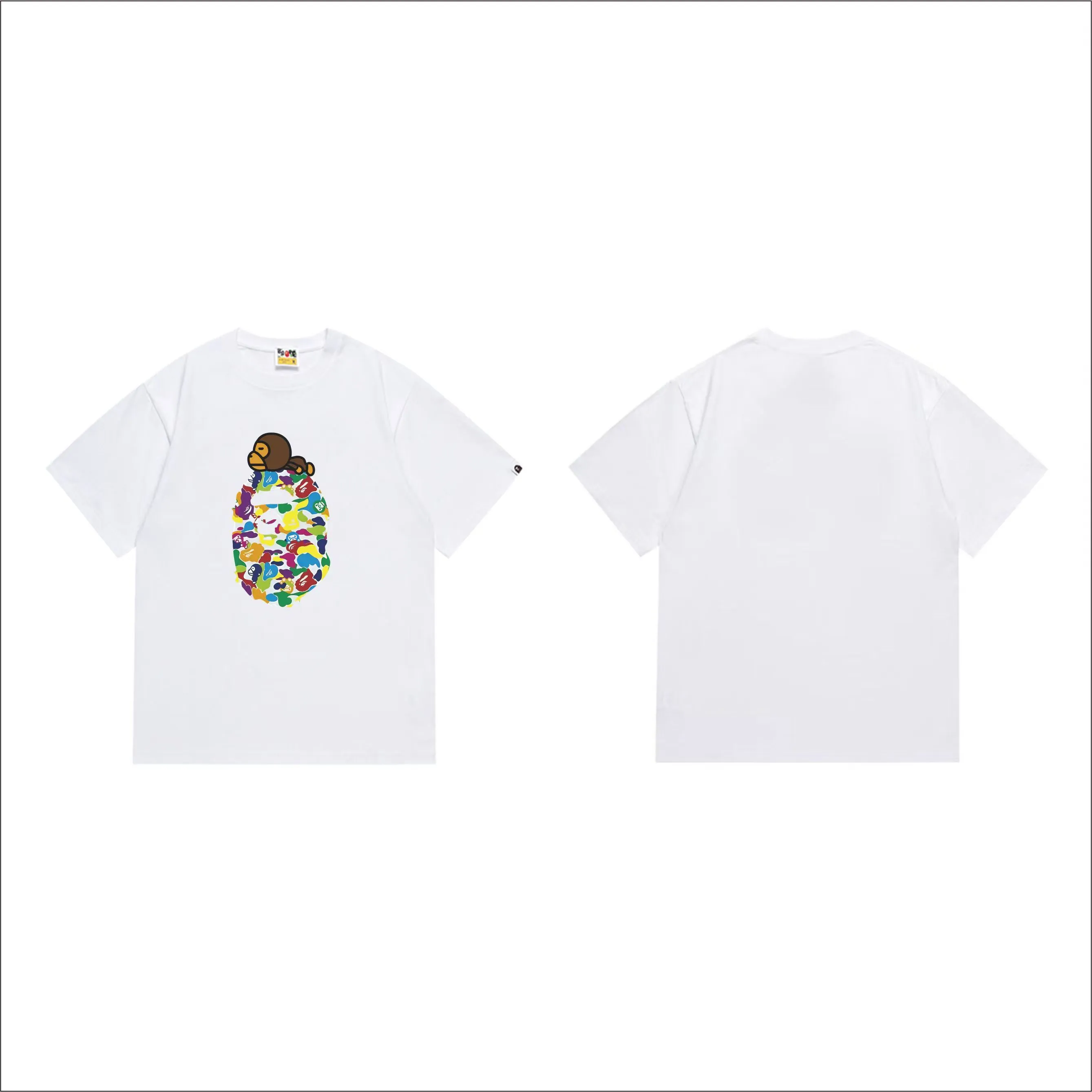 SC296#p110💰 (top version) BAPE uses 260 grams of high-quality high-weave pure cotton fabric, double yarn combed, soft texture and no pilling, imported environmentally friendly printing glue, bright and three-dimensional pattern, quality 💥Same style for men and women, the upper body is fashionable Color: black white Size: S M L XL XXL