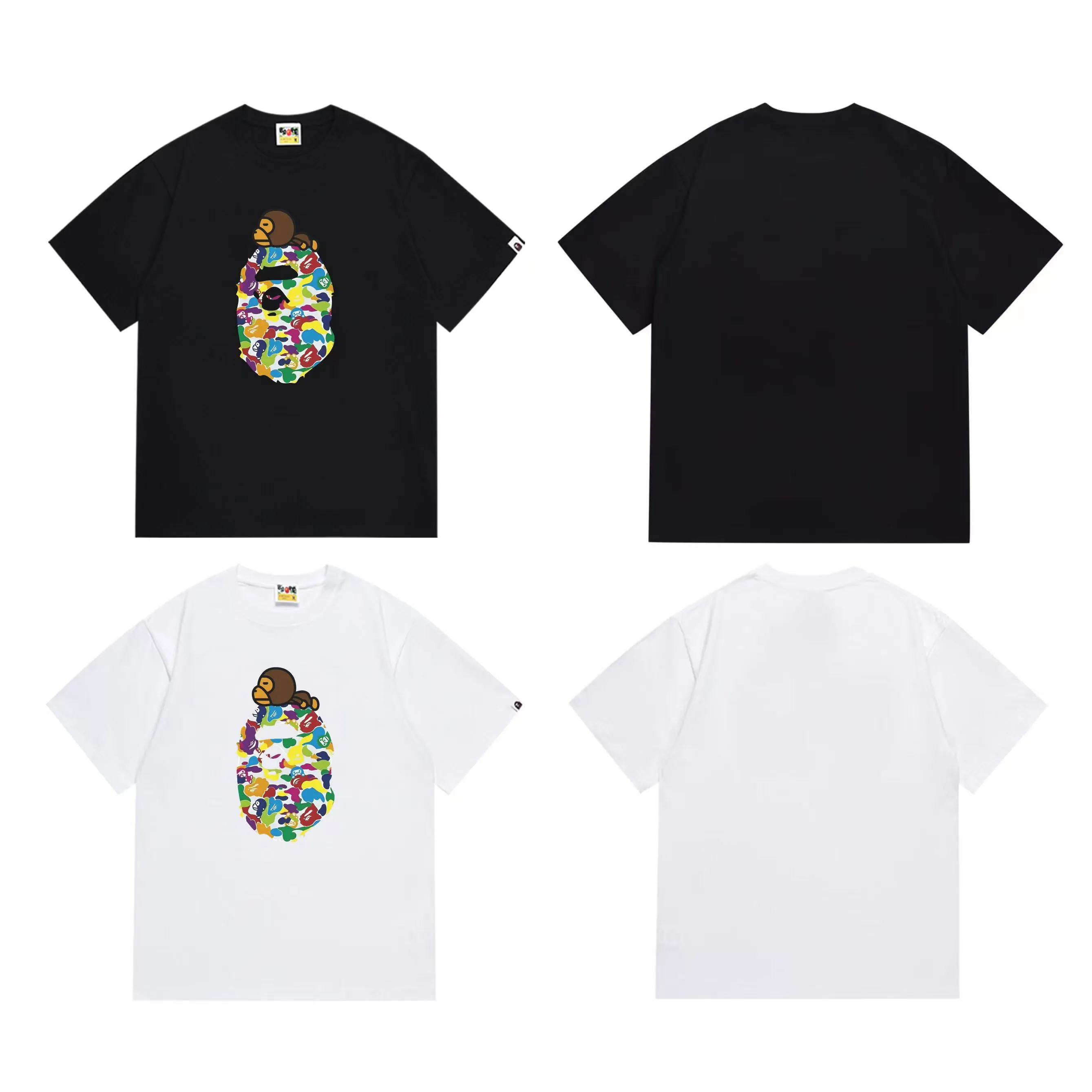 SC296#p110💰 (top version) BAPE uses 260 grams of high-quality high-weave pure cotton fabric, double yarn combed, soft texture and no pilling, imported environmentally friendly printing glue, bright and three-dimensional pattern, quality 💥Same style for men and women, the upper body is fashionable Color: black white Size: S M L XL XXL