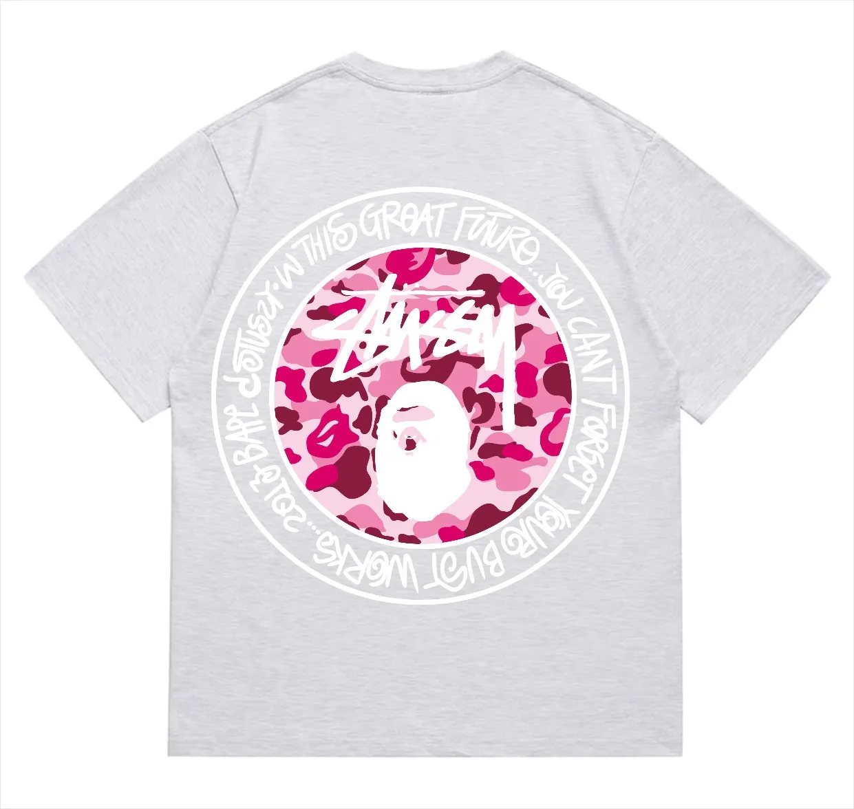 SC216#p110💰 (Top version) BAPE×Stussy co-branded Stussy letter ape print T-shirt Made of 260 grams of high-quality high-weave pure cotton fabric, double yarn combed, soft texture without pilling, imported environmentally friendly printing glue, bright and three-dimensional pattern, quality 💥Same style for men and women, the upper body is fashionable Color: black and white print, gray and white print, pink and white print, red and white print, white and black print, gray and black print, red and black print Pink and black print Size: S M L XL XXL