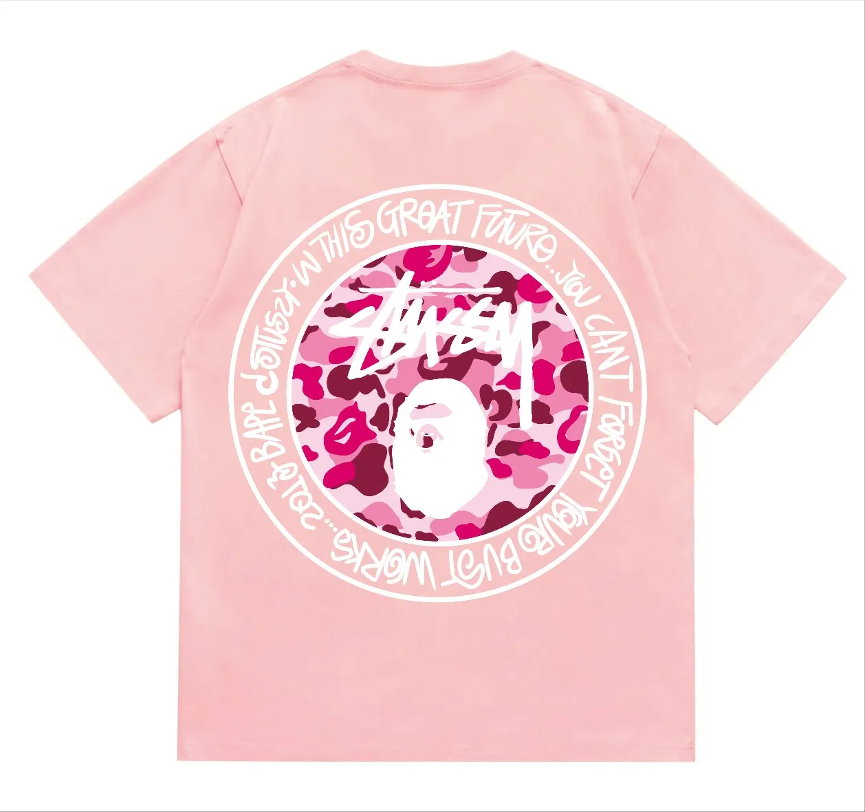 SC216#p110💰 (Top version) BAPE×Stussy co-branded Stussy letter ape print T-shirt Made of 260 grams of high-quality high-weave pure cotton fabric, double yarn combed, soft texture without pilling, imported environmentally friendly printing glue, bright and three-dimensional pattern, quality 💥Same style for men and women, the upper body is fashionable Color: black and white print, gray and white print, pink and white print, red and white print, white and black print, gray and black print, red and black print Pink and black print Size: S M L XL XXL