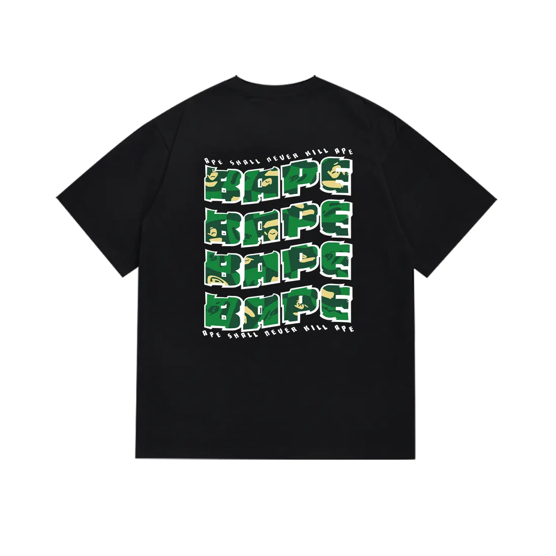 P110 SC019# (top version) BAPE ape head letter printed short-sleeved T-shirt Japanese trendy brand for men. Made of 260 grams of high-quality high-weave pure cotton fabric. Double yarn combed. The texture is soft and non-pilling. Imported environmentally friendly printing glue. The pattern is bright and three-dimensional. The quality is the same for men and women. The upper body is trendy. Color: black and white. Size: S. M L XL XXL