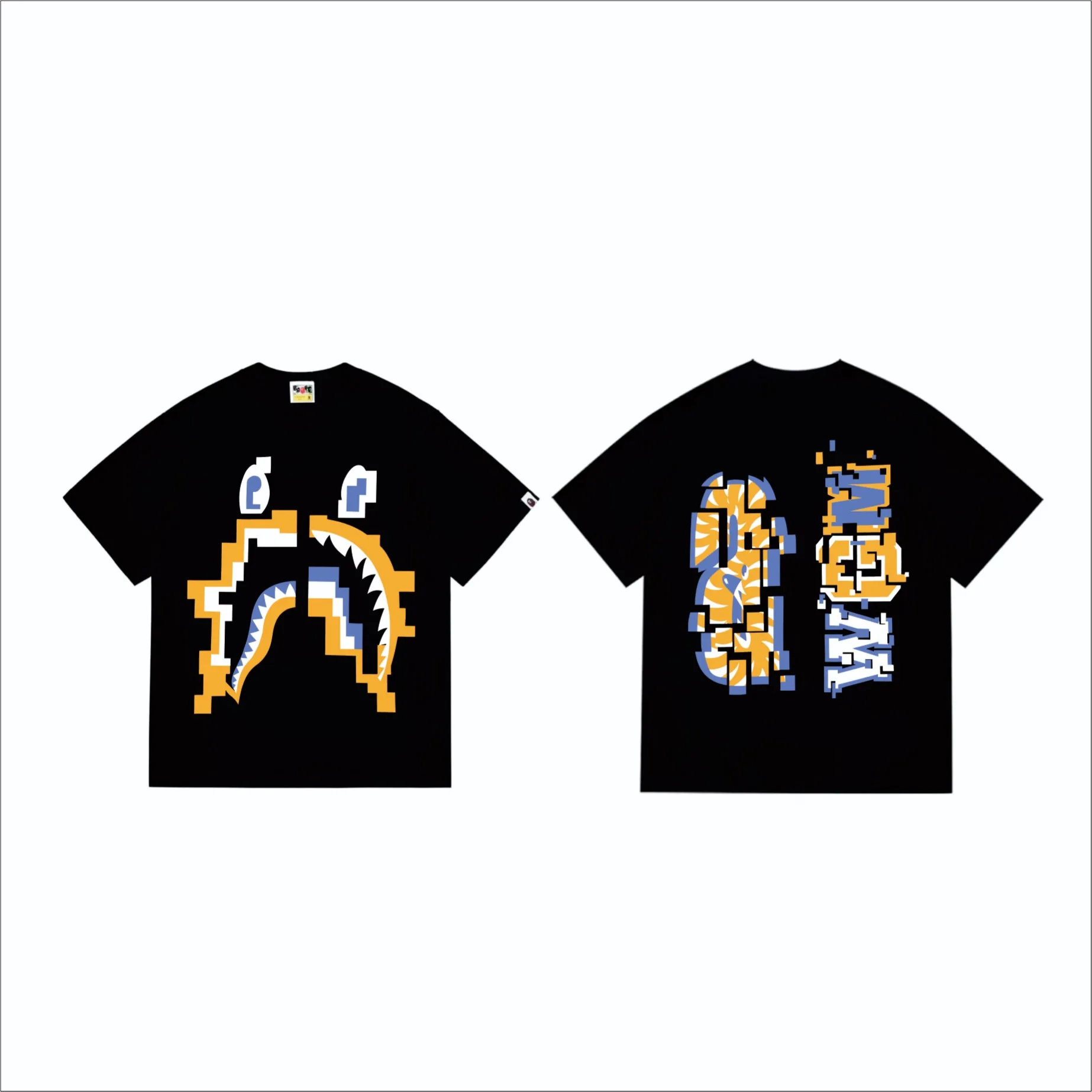 SC264#p110💰 (top version) BAPE Digital Shark Tee digital shark print short-sleeved T-shirt Made of 260 grams of high-quality high-weave pure cotton fabric, double yarn combed, soft texture and no pilling Imported environmentally friendly printing glue, bright and three-dimensional pattern, quality 💥Same style for men and women, the upper body is fashionable Color: black white Size: S M L XL XXL