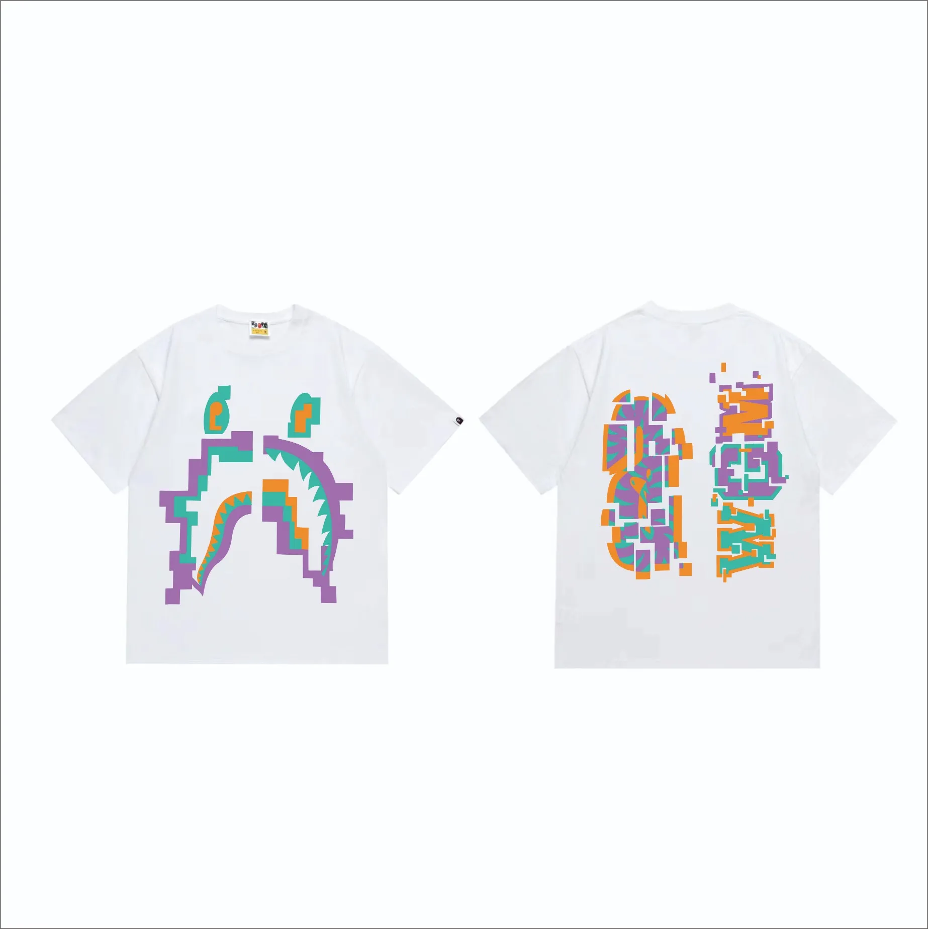 SC264#p110💰 (top version) BAPE Digital Shark Tee digital shark print short-sleeved T-shirt Made of 260 grams of high-quality high-weave pure cotton fabric, double yarn combed, soft texture and no pilling Imported environmentally friendly printing glue, bright and three-dimensional pattern, quality 💥Same style for men and women, the upper body is fashionable Color: black white Size: S M L XL XXL