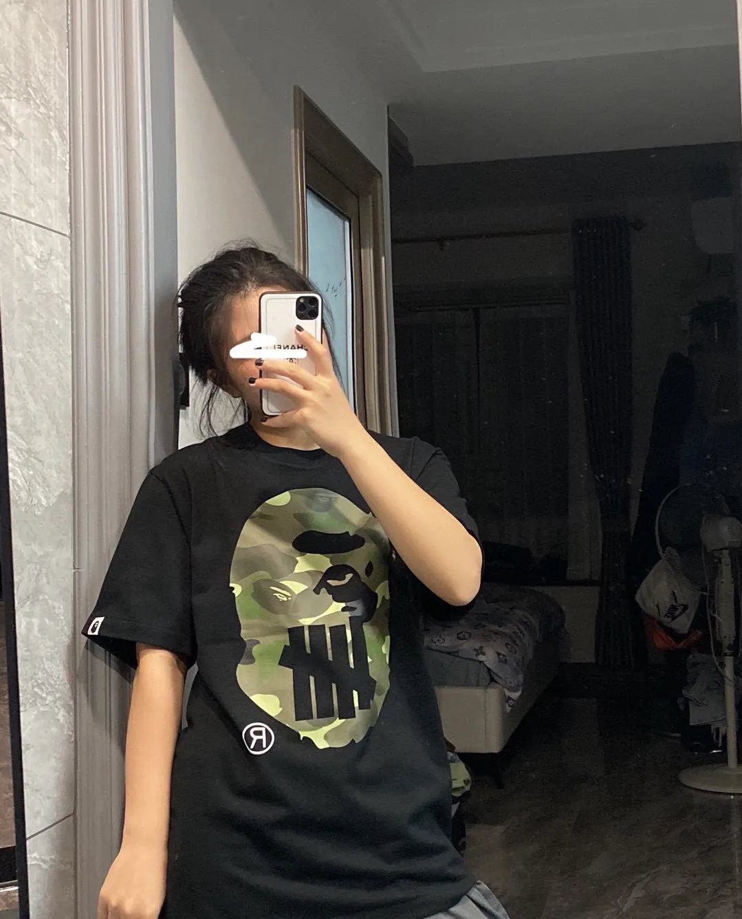 💰140 Bape✖️UNDFATED joint green camouflage great ape custom fabric 280g couple style: S-XXL [black white]