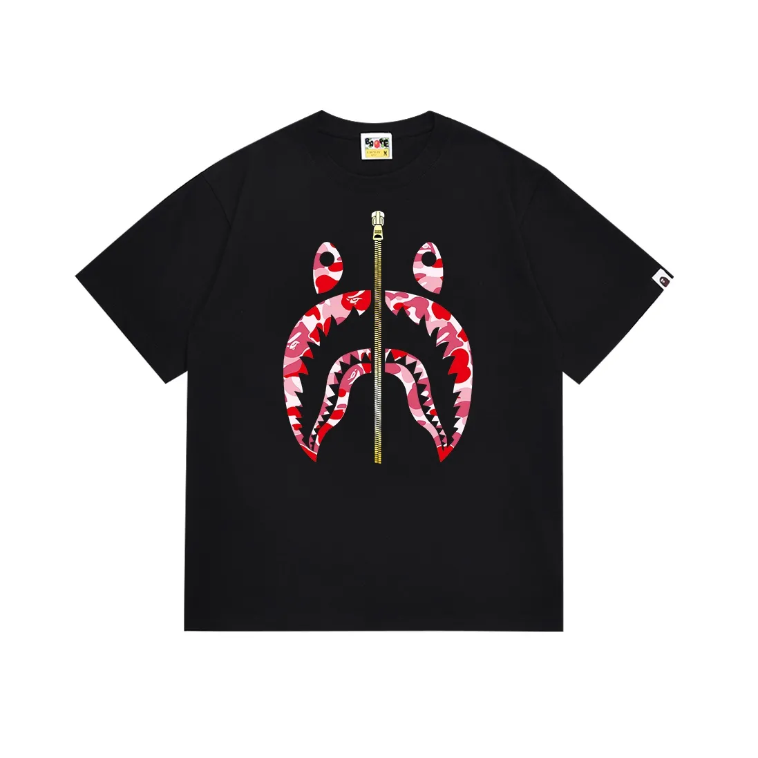 SC089#p110💰 (Top version) BAPE camouflage shark zipper print pattern solid color short-sleeved T-shirt Made of 260 grams of high-quality high-weave pure cotton fabric, double yarn combed, soft and non-pilling texture, imported environmentally friendly printing glue, bright and three-dimensional pattern, quality 💥Same style for men and women, the upper body is fashionable Color: black green white green black red white red black blue white blue Size: S M L XL XXL