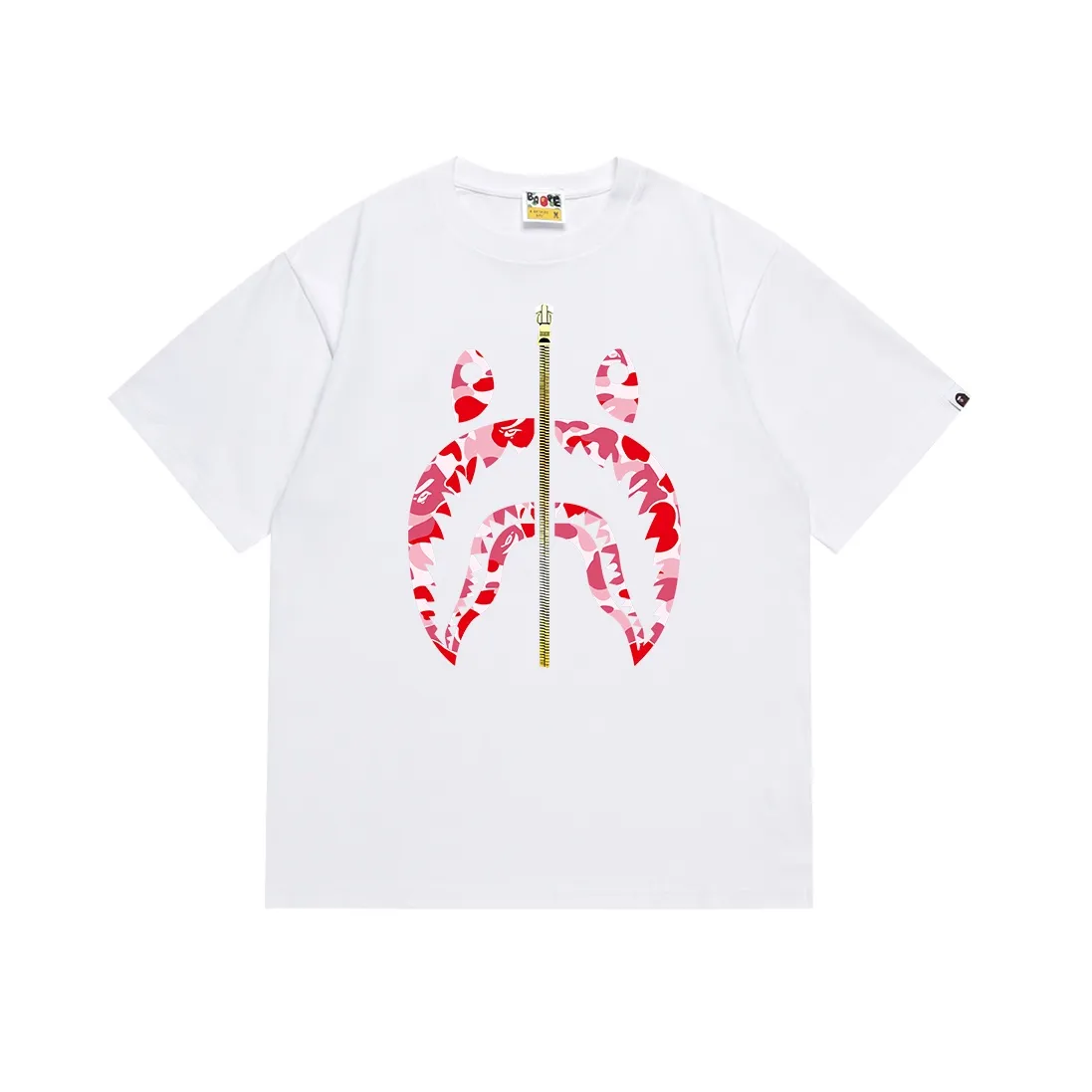 SC089#p110💰 (Top version) BAPE camouflage shark zipper print pattern solid color short-sleeved T-shirt Made of 260 grams of high-quality high-weave pure cotton fabric, double yarn combed, soft and non-pilling texture, imported environmentally friendly printing glue, bright and three-dimensional pattern, quality 💥Same style for men and women, the upper body is fashionable Color: black green white green black red white red black blue white blue Size: S M L XL XXL