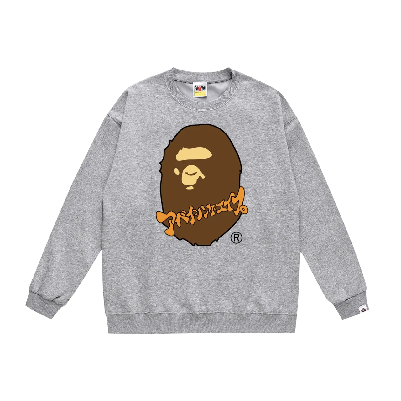 P150 model number SC488# terry 75 plus velvet 80 (top version) BAPE ape head Japanese katakana printed letter round neck sweatshirt Made of 350g large terry (drop shoulder large version) fabric, soft texture and no pilling Imported environmentally friendly printing glue The pattern is bright and three-dimensional Quality 💥Same style for men and women The upper body is trendy Color: black white gray Size: S M L XL XXL