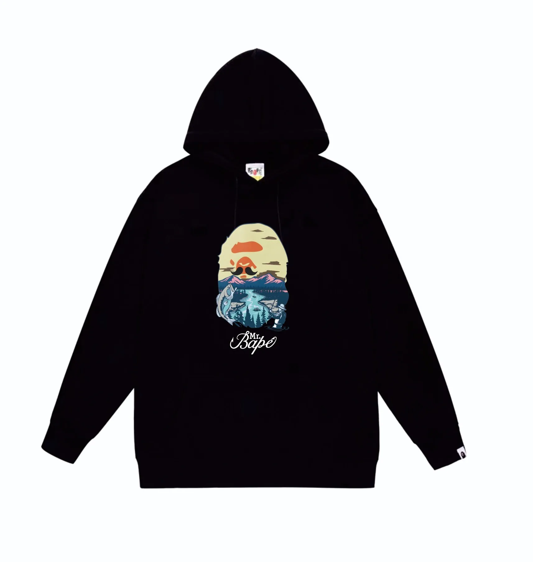 P160 model number SC826# terry 80 plus velvet 90 (top version) BAPE letter animal landscape print pattern hooded sweatshirt. Made of 380g large terry (drop shoulder large version) fabric. The texture is soft and non-pilling. Imported environmentally friendly printing glue. The pattern is bright and three-dimensional. Quality 💥Same style for men and women. The upper body is trendy. Color: Black White Gray Size: S M L XL XXL