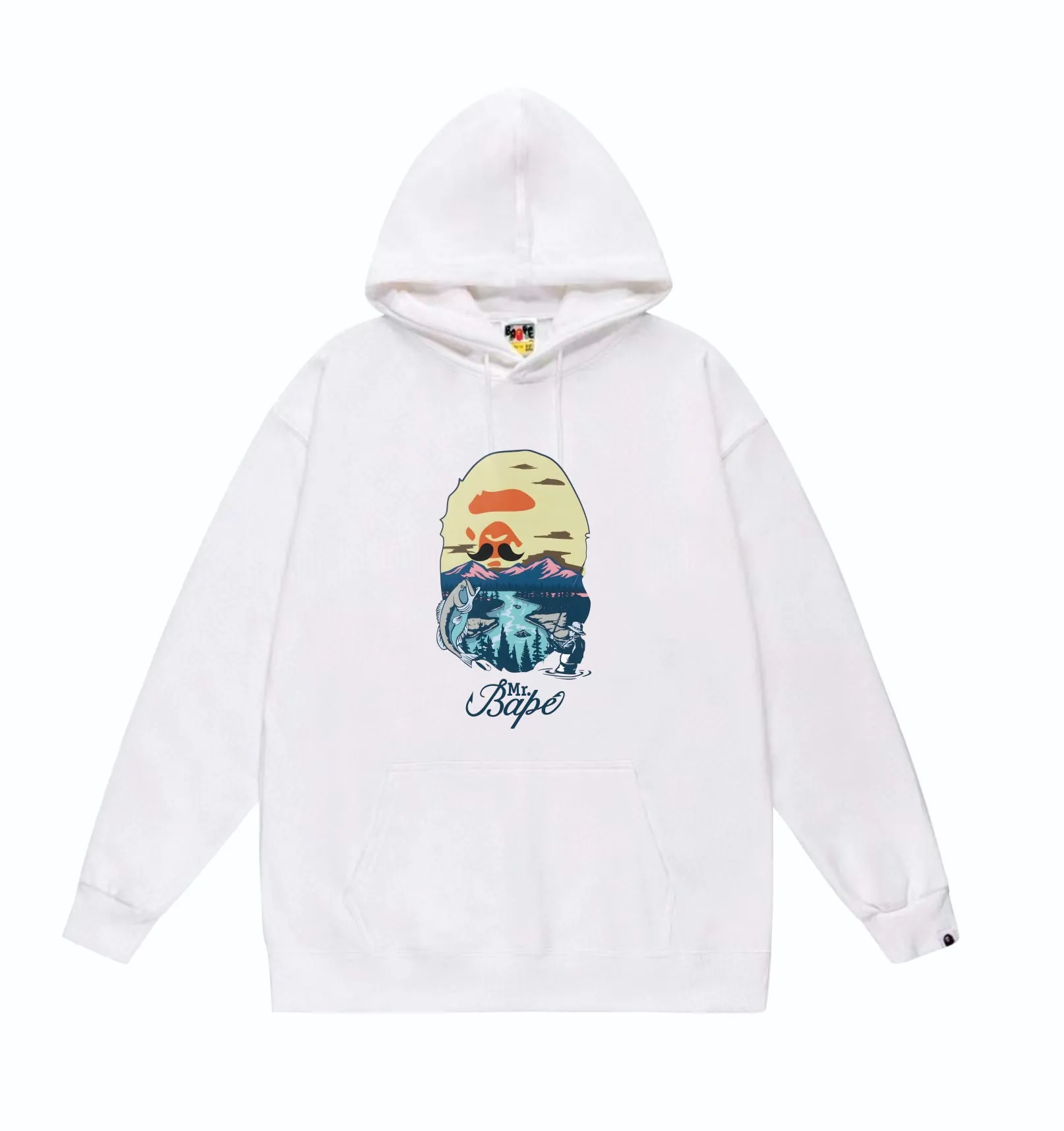 P160 model number SC826# terry 80 plus velvet 90 (top version) BAPE letter animal landscape print pattern hooded sweatshirt. Made of 380g large terry (drop shoulder large version) fabric. The texture is soft and non-pilling. Imported environmentally friendly printing glue. The pattern is bright and three-dimensional. Quality 💥Same style for men and women. The upper body is trendy. Color: Black White Gray Size: S M L XL XXL