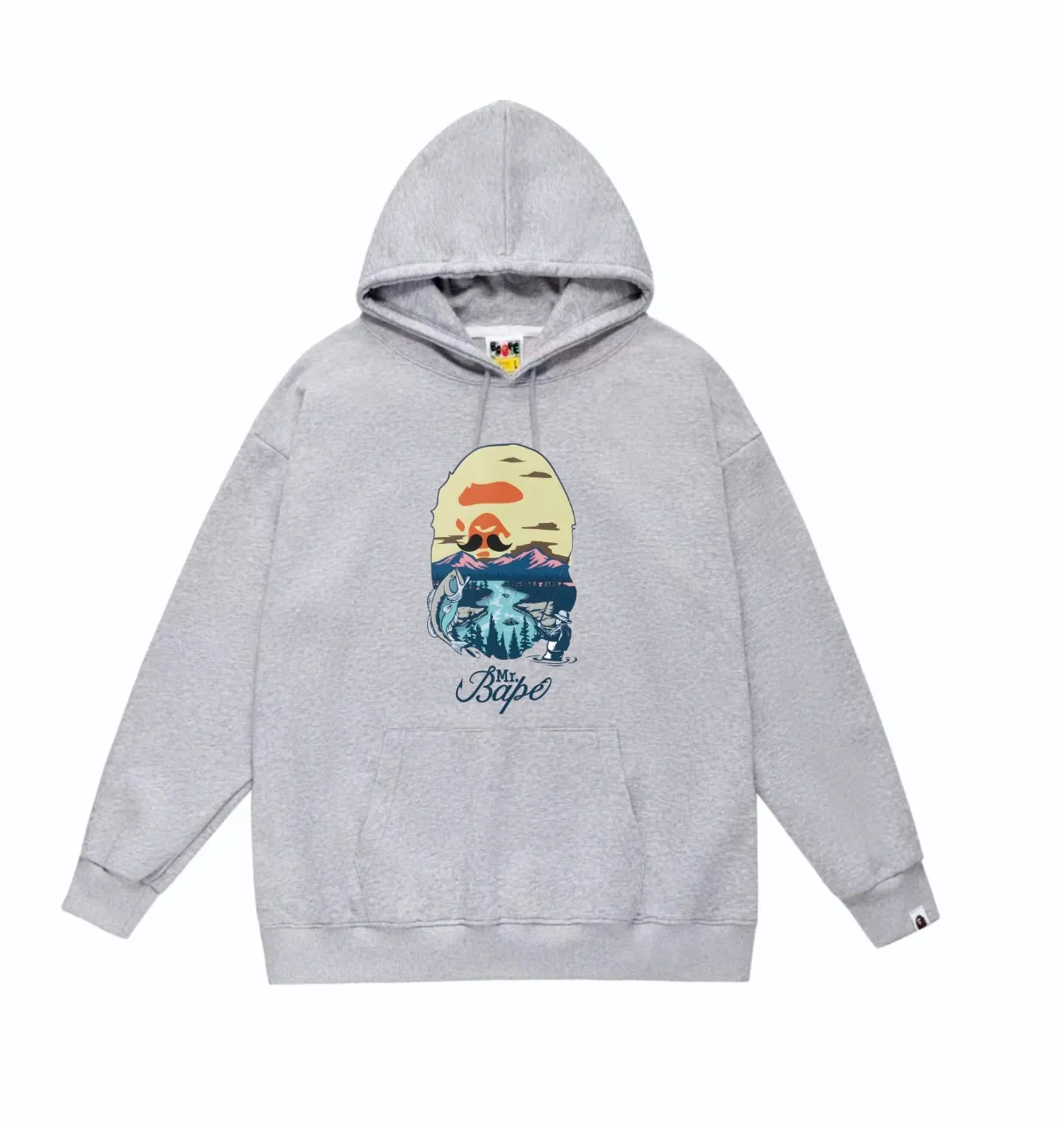 P160 model number SC826# terry 80 plus velvet 90 (top version) BAPE letter animal landscape print pattern hooded sweatshirt. Made of 380g large terry (drop shoulder large version) fabric. The texture is soft and non-pilling. Imported environmentally friendly printing glue. The pattern is bright and three-dimensional. Quality 💥Same style for men and women. The upper body is trendy. Color: Black White Gray Size: S M L XL XXL