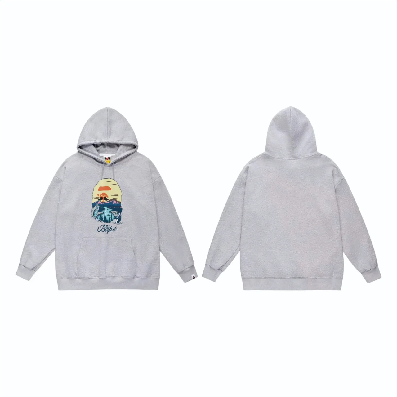 P160 model number SC826# terry 80 plus velvet 90 (top version) BAPE letter animal landscape print pattern hooded sweatshirt. Made of 380g large terry (drop shoulder large version) fabric. The texture is soft and non-pilling. Imported environmentally friendly printing glue. The pattern is bright and three-dimensional. Quality 💥Same style for men and women. The upper body is trendy. Color: Black White Gray Size: S M L XL XXL