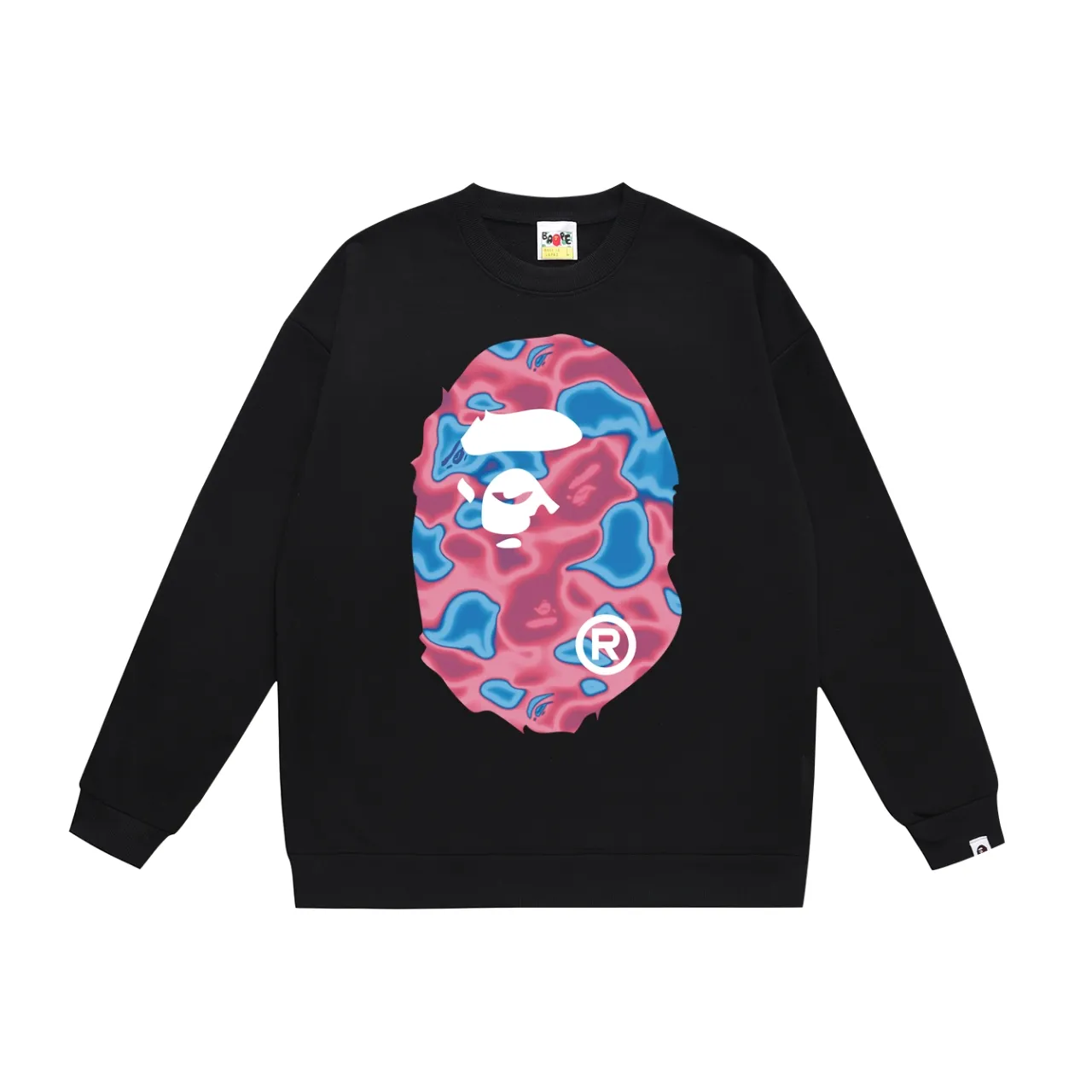 P150 model number SC474# terry 75 plus velvet 80 (top version) BAPE LIQUID CAMO BIG APE big ape head round neck sweatshirt Made of 350 grams of large terry (drop shoulder large version) fabric, soft texture and no pilling Imported environmentally friendly printing glue The pattern is bright and three-dimensional Quality 💥Same style for men and women The upper body is trendy Color: black and red white and red gray red Size: S M L XL XXL