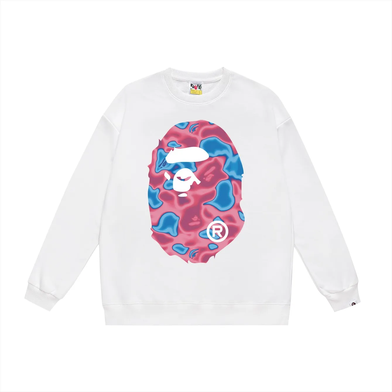 P150 model number SC474# terry 75 plus velvet 80 (top version) BAPE LIQUID CAMO BIG APE big ape head round neck sweatshirt Made of 350 grams of large terry (drop shoulder large version) fabric, soft texture and no pilling Imported environmentally friendly printing glue The pattern is bright and three-dimensional Quality 💥Same style for men and women The upper body is trendy Color: black and red white and red gray red Size: S M L XL XXL