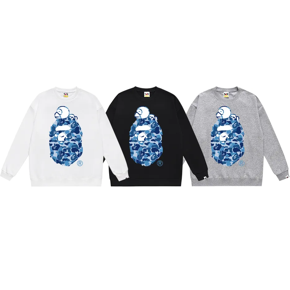 Model No. SC446# Terry p150 plus velvet 160💰 (top version) BAPE sleeping monkey ape head pattern loose round neck sweatshirt. Made of 350g large terry (drop shoulder large version) fabric, soft texture and no pilling. Imported environmentally friendly printing glue. Bright and three-dimensional pattern. Quality💥Same style for men and women. The upper body is trendy. Color: black and blue, white and blue, gray and blue, black and green, white and green, gray and green, black and red, white and red. Gray red Size: S M L XL XXL
