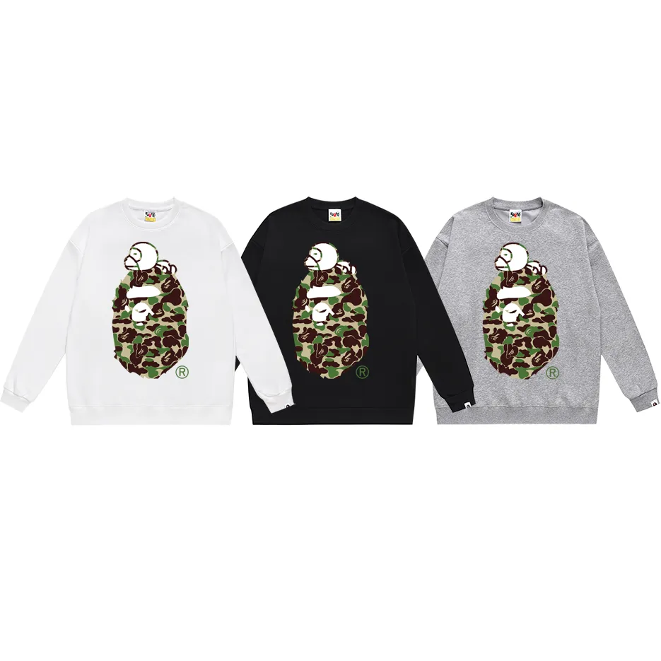 Model No. SC446# Terry p150 plus velvet 160💰 (top version) BAPE sleeping monkey ape head pattern loose round neck sweatshirt. Made of 350g large terry (drop shoulder large version) fabric, soft texture and no pilling. Imported environmentally friendly printing glue. Bright and three-dimensional pattern. Quality💥Same style for men and women. The upper body is trendy. Color: black and blue, white and blue, gray and blue, black and green, white and green, gray and green, black and red, white and red. Gray red Size: S M L XL XXL