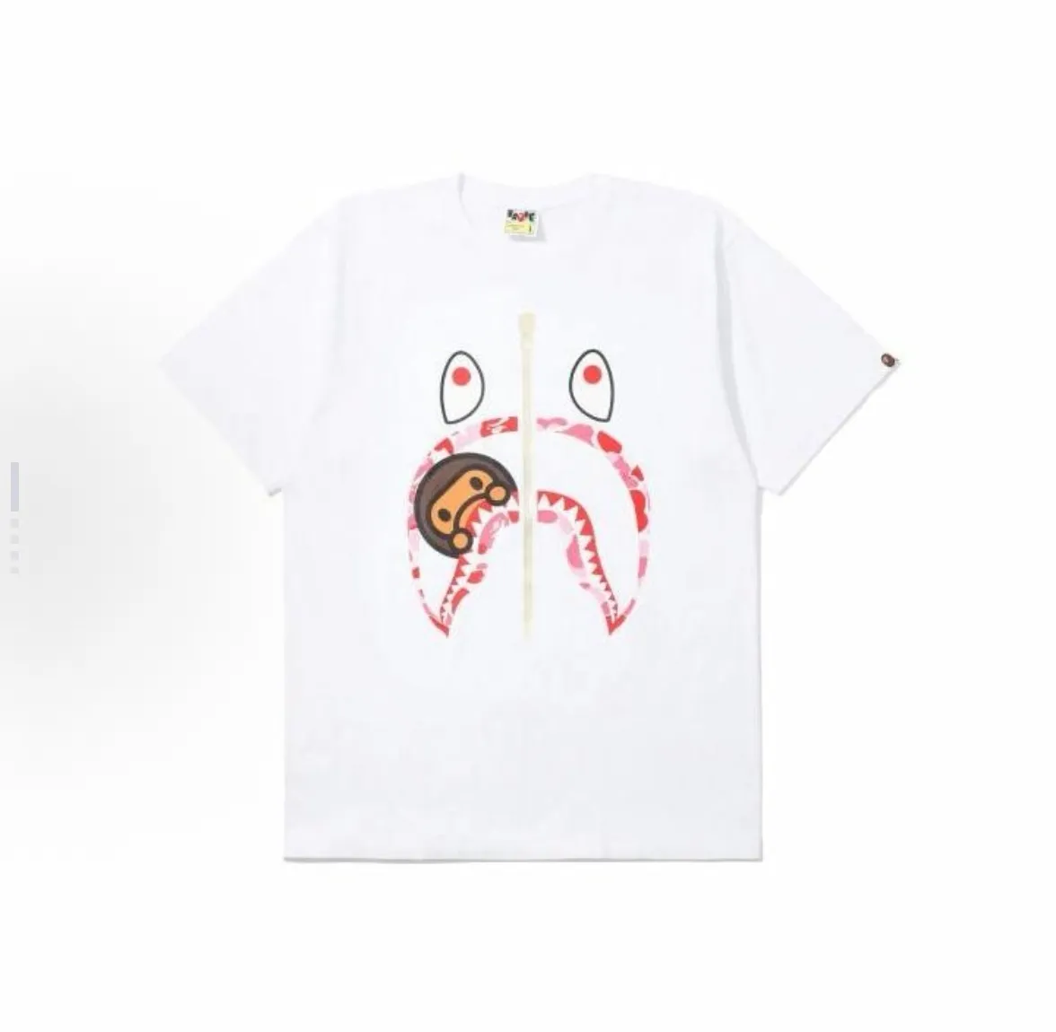 P110 001136 A BATHING APE Bape Bape, shark series Milo shark print round neck pullover short-sleeved T-shirt, same style for men and women, size smlxlxxl, black pink, white pink, black green, white green, black blue, white blue