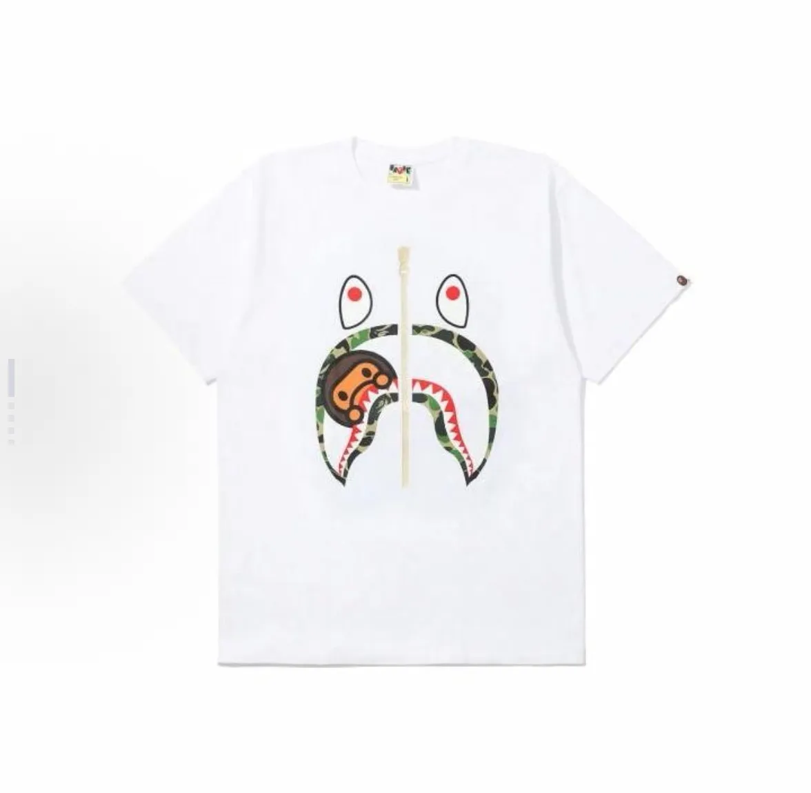 P110 001136 A BATHING APE Bape Bape, shark series Milo shark print round neck pullover short-sleeved T-shirt, same style for men and women, size smlxlxxl, black pink, white pink, black green, white green, black blue, white blue