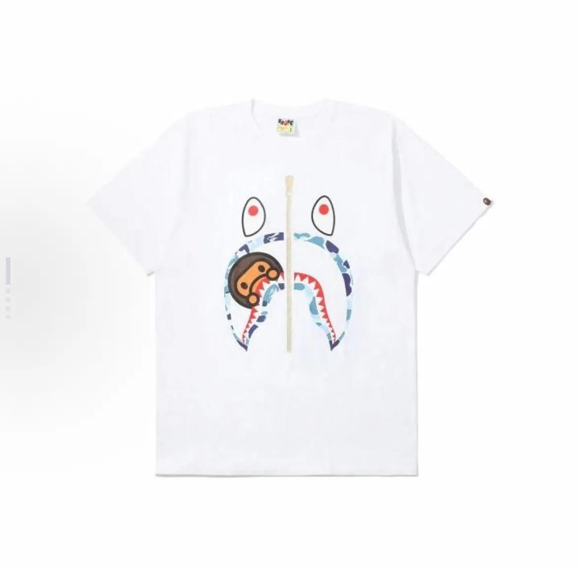 P110 001136 A BATHING APE Bape Bape, shark series Milo shark print round neck pullover short-sleeved T-shirt, same style for men and women, size smlxlxxl, black pink, white pink, black green, white green, black blue, white blue