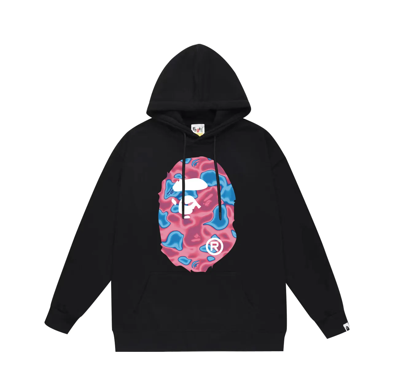 P160 model number SC774# terry 80 plus velvet 90 (top version) BAPE LIQUID CAMO BIG APE hooded sweatshirt Made of 380g large terry (drop shoulder large version) fabric, soft and non-pilling, imported environmentally friendly printing glue, bright and three-dimensional pattern, quality 💥Same style for men and women. The upper body is trendy. Color: black and red, white and red, gray and red, size: S M L XL XXL