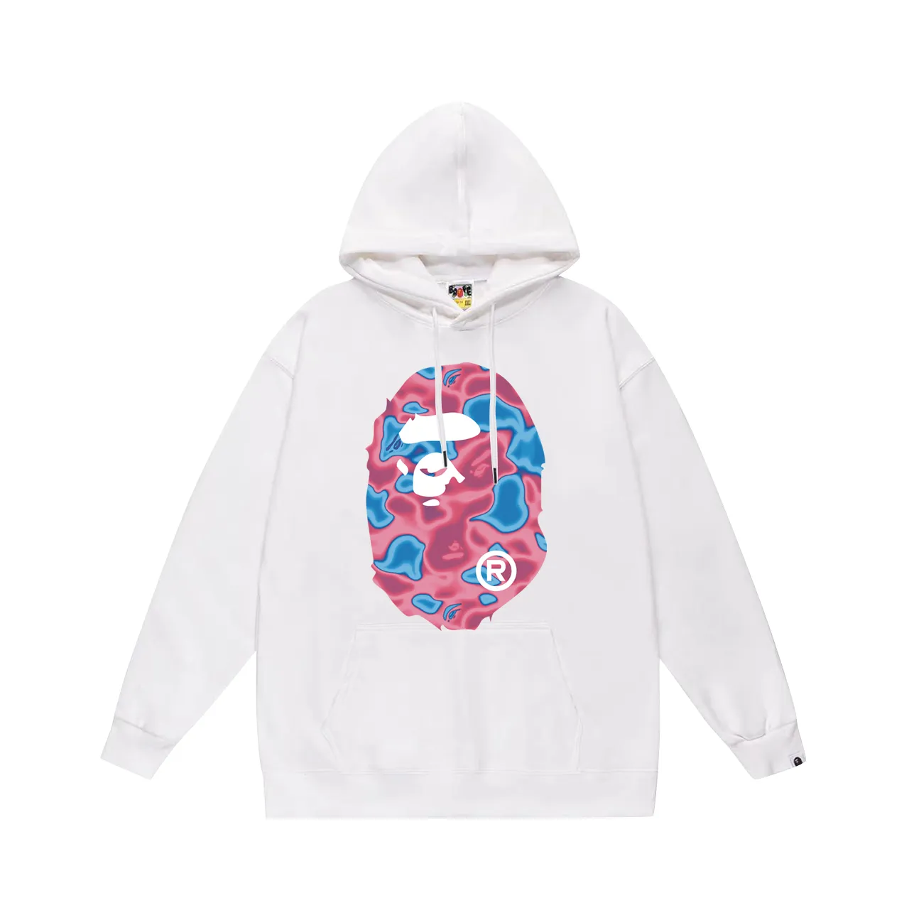 P160 model number SC774# terry 80 plus velvet 90 (top version) BAPE LIQUID CAMO BIG APE hooded sweatshirt Made of 380g large terry (drop shoulder large version) fabric, soft and non-pilling, imported environmentally friendly printing glue, bright and three-dimensional pattern, quality 💥Same style for men and women. The upper body is trendy. Color: black and red, white and red, gray and red, size: S M L XL XXL