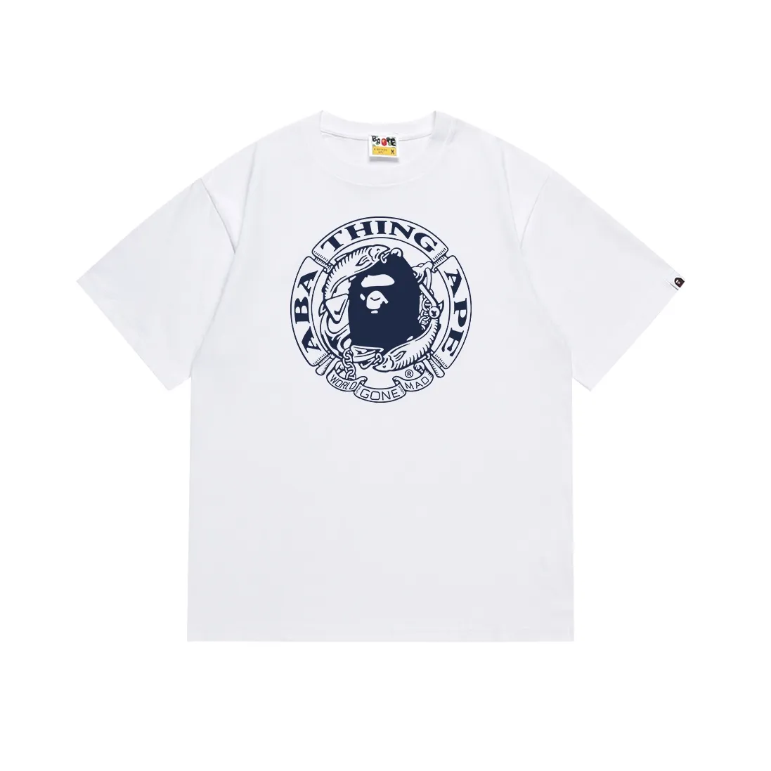 SC097#p110💰 (top version) BAPE ape head Pisces letter medallion printed short-sleeved T-shirt Made of 260 grams of high-quality high-weave pure cotton fabric, double yarn combed, soft texture and no pilling Imported environmentally friendly printing glue, bright and three-dimensional pattern, quality 💥Same style for men and women, the upper body is fashionable Color: black white Size: S M L XL XXL