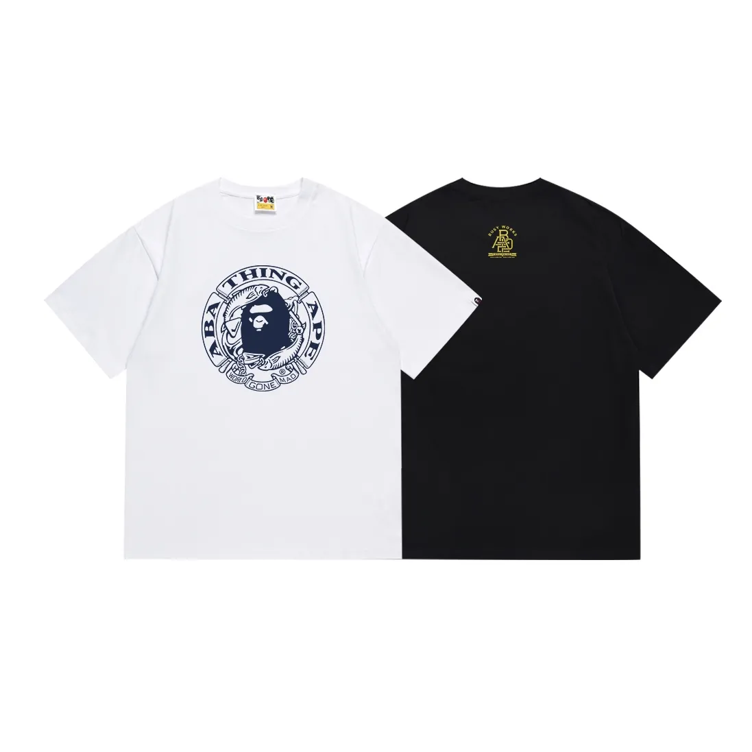 SC097#p110💰 (top version) BAPE ape head Pisces letter medallion printed short-sleeved T-shirt Made of 260 grams of high-quality high-weave pure cotton fabric, double yarn combed, soft texture and no pilling Imported environmentally friendly printing glue, bright and three-dimensional pattern, quality 💥Same style for men and women, the upper body is fashionable Color: black white Size: S M L XL XXL