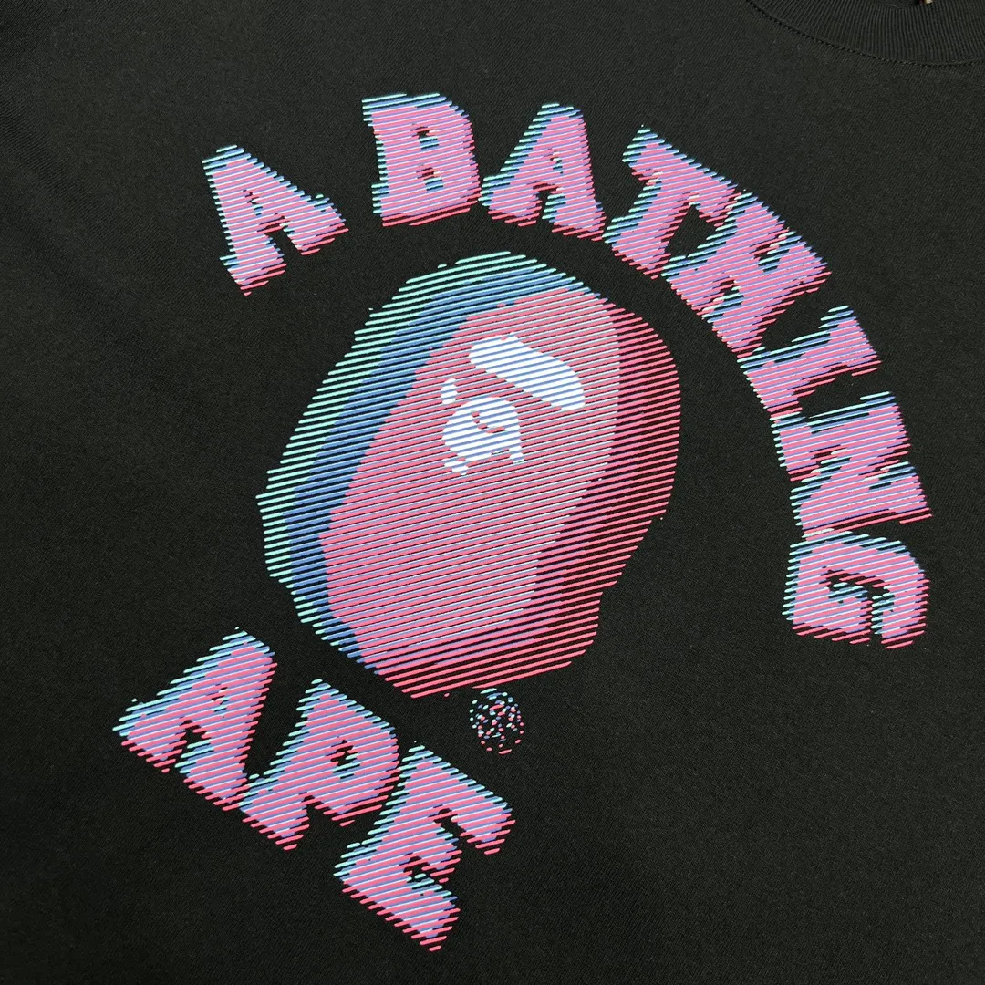💰140 BAPE GLITCH ART COLLEGE TEE Faulty Symphony Art laminated ape head print 280g weight linen cotton fabric ZP version Couple style: S—XXL [Black White]