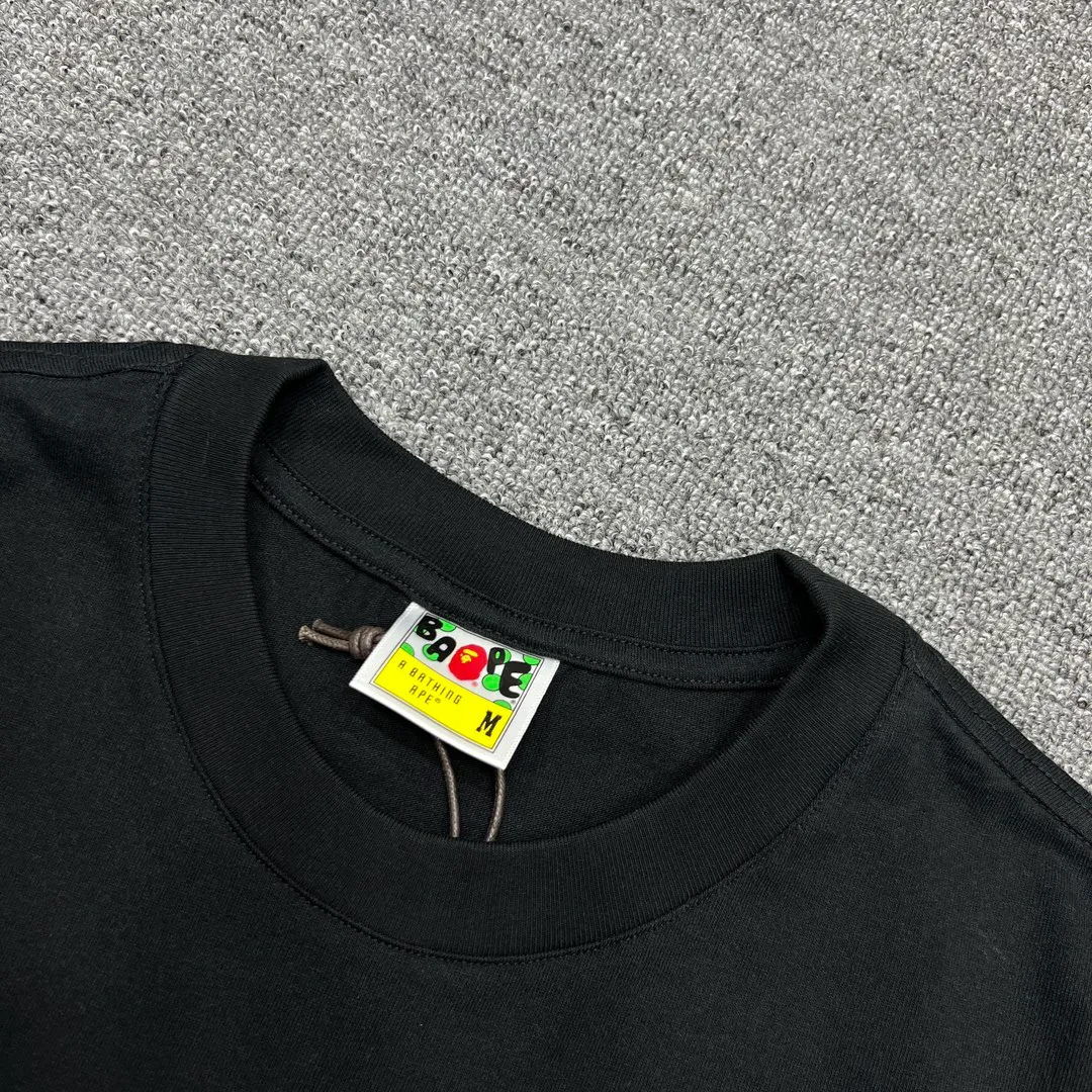 💰140 BAPE GLITCH ART COLLEGE TEE Faulty Symphony Art laminated ape head print 280g weight linen cotton fabric ZP version Couple style: S—XXL [Black White]