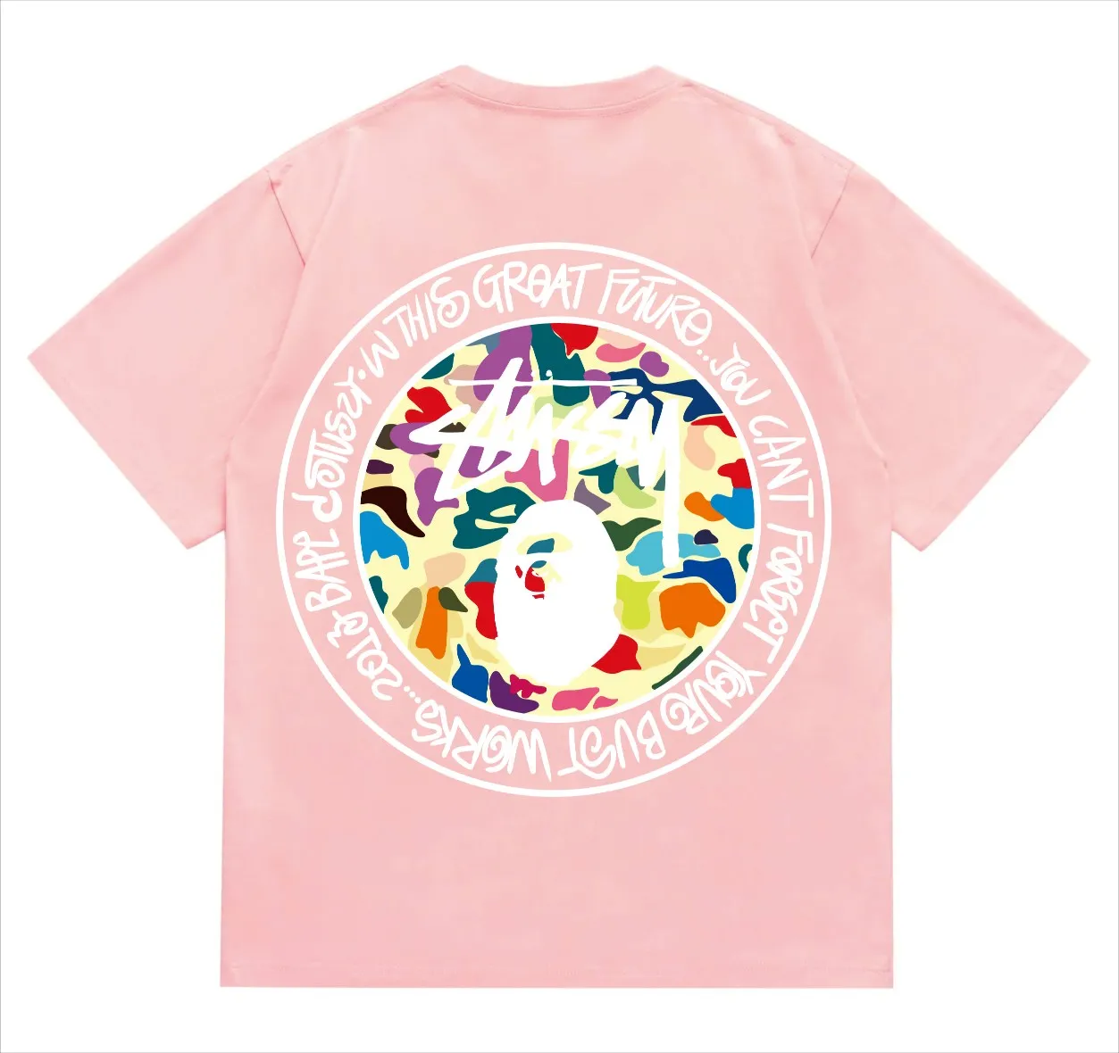 SC217#p110💰 (Top version) BAPE×Stussy co-branded Stussy letter ape print T-shirt Made of 260 grams of high-quality high-weave pure cotton fabric, double yarn combed, soft texture and no pilling Imported environmentally friendly printing glue, bright and three-dimensional pattern, quality 💥Same style for men and women, the upper body is fashionable Color: black and white print, gray and white print, pink and white print, red and white print, white and black print, gray and black print, red and black print Pink and black print Size: S M L XL XXL