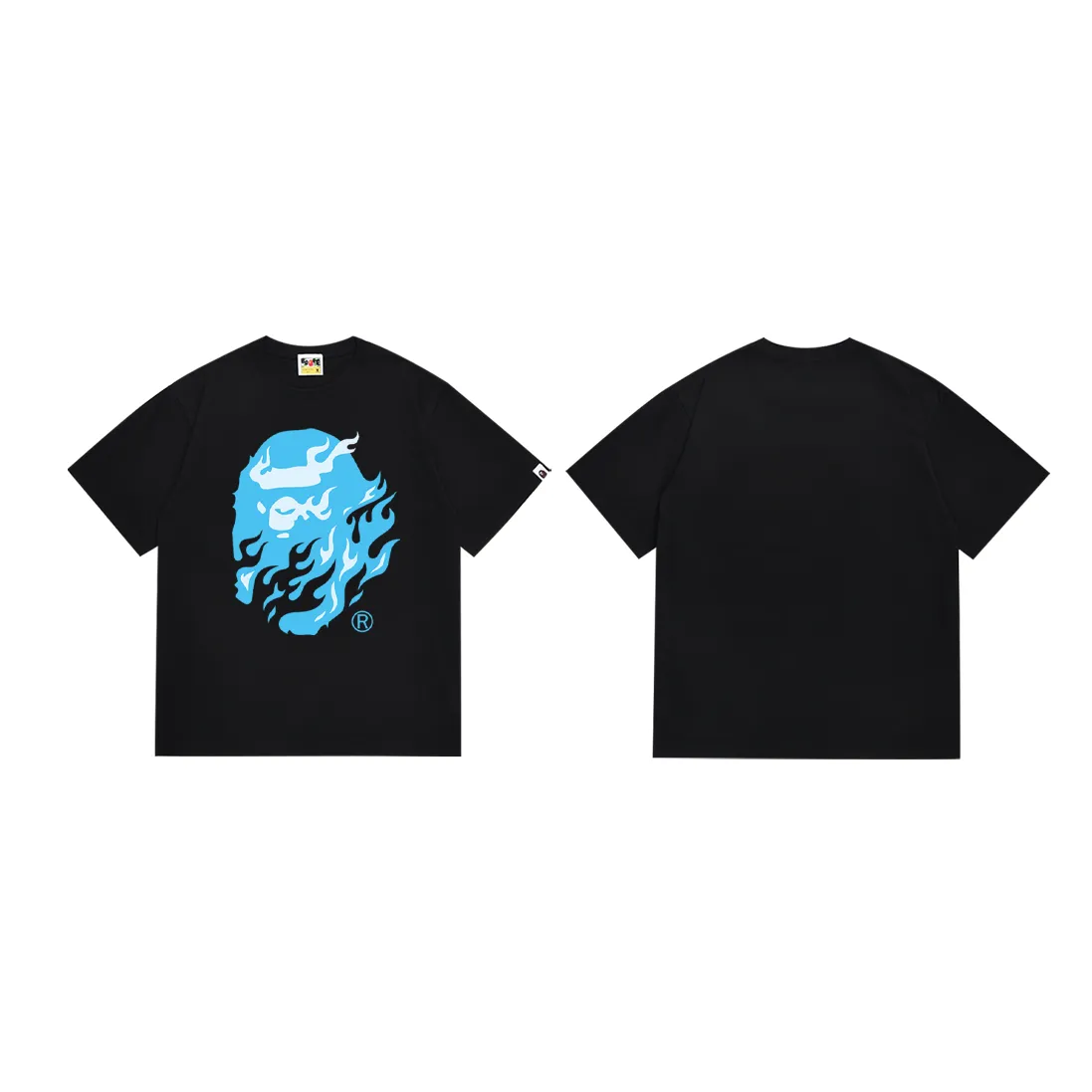 SC229#p110💰 (top version) BAPE SS24 flame ape head print round neck short-sleeved T-shirt Made of 260 grams of high-quality high-weave pure cotton fabric, double yarn combed, soft texture and no pilling Imported environmentally friendly printing glue, bright and three-dimensional pattern, quality 💥Same style for men and women, the upper body is fashionable Color: black white Size: S M L XL XXL