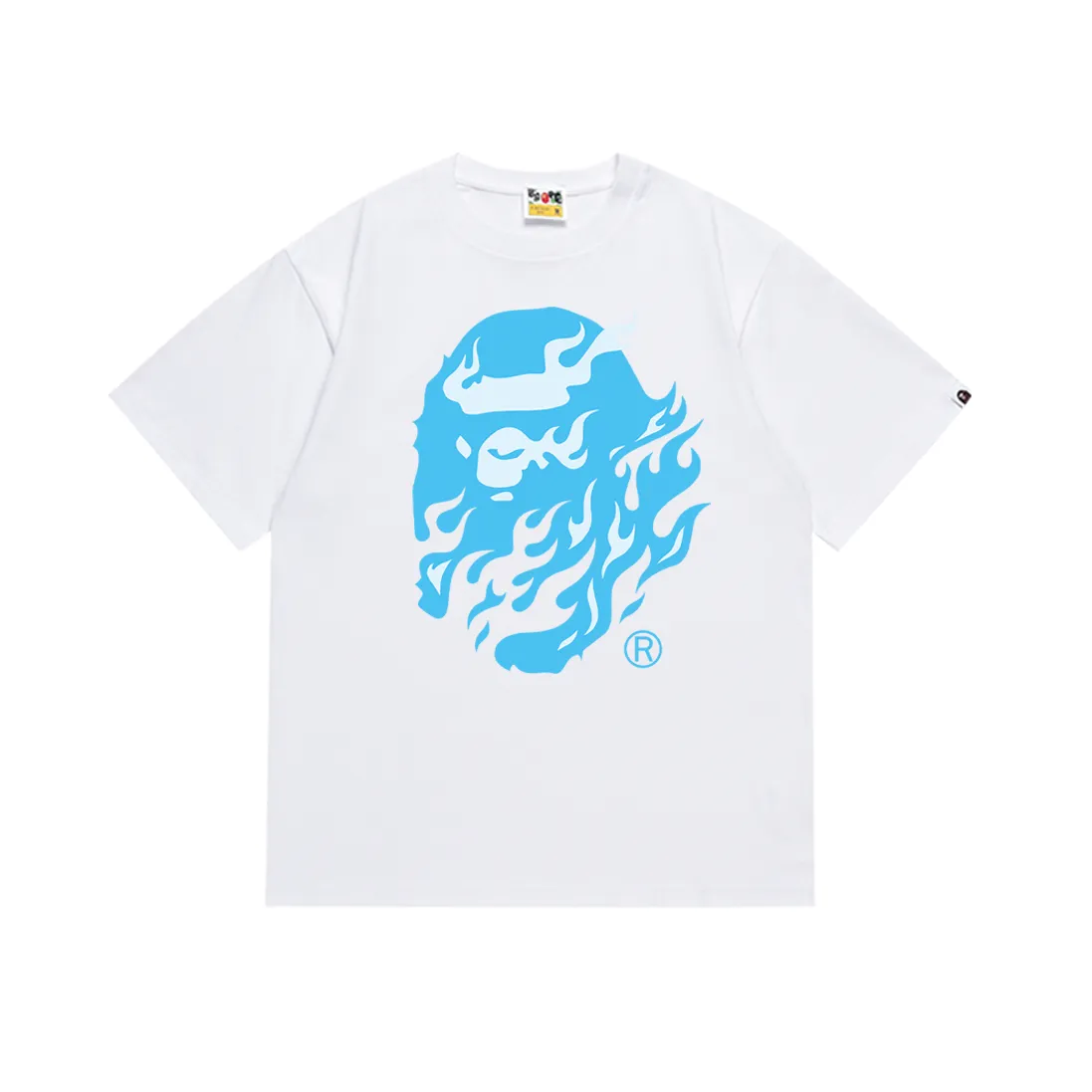 SC229#p110💰 (top version) BAPE SS24 flame ape head print round neck short-sleeved T-shirt Made of 260 grams of high-quality high-weave pure cotton fabric, double yarn combed, soft texture and no pilling Imported environmentally friendly printing glue, bright and three-dimensional pattern, quality 💥Same style for men and women, the upper body is fashionable Color: black white Size: S M L XL XXL