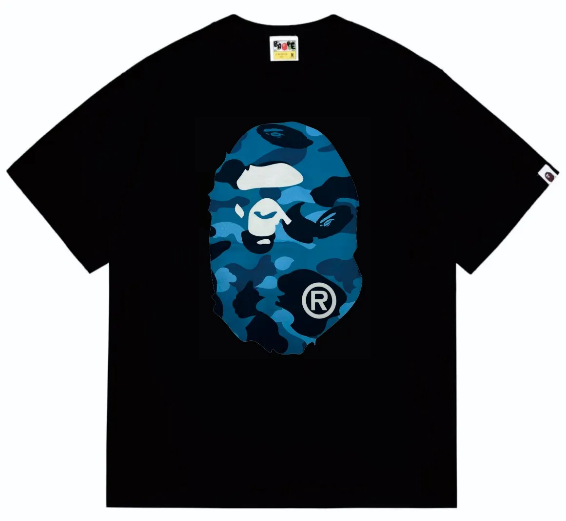 SC252#p110💰 (Top version) BAPE honeycomb camouflage letters great ape head double-sided printed T-shirt. Made of 260 grams of high-quality high-weave pure cotton fabric. Double yarn combed, soft texture and no pilling. Imported environmentally friendly printing glue. The pattern is bright and three-dimensional. The quality is the same for men and women. The upper body is trendy. Color: black and blue, white and blue, black and gray, white and gray. Size: S M L XL XXL