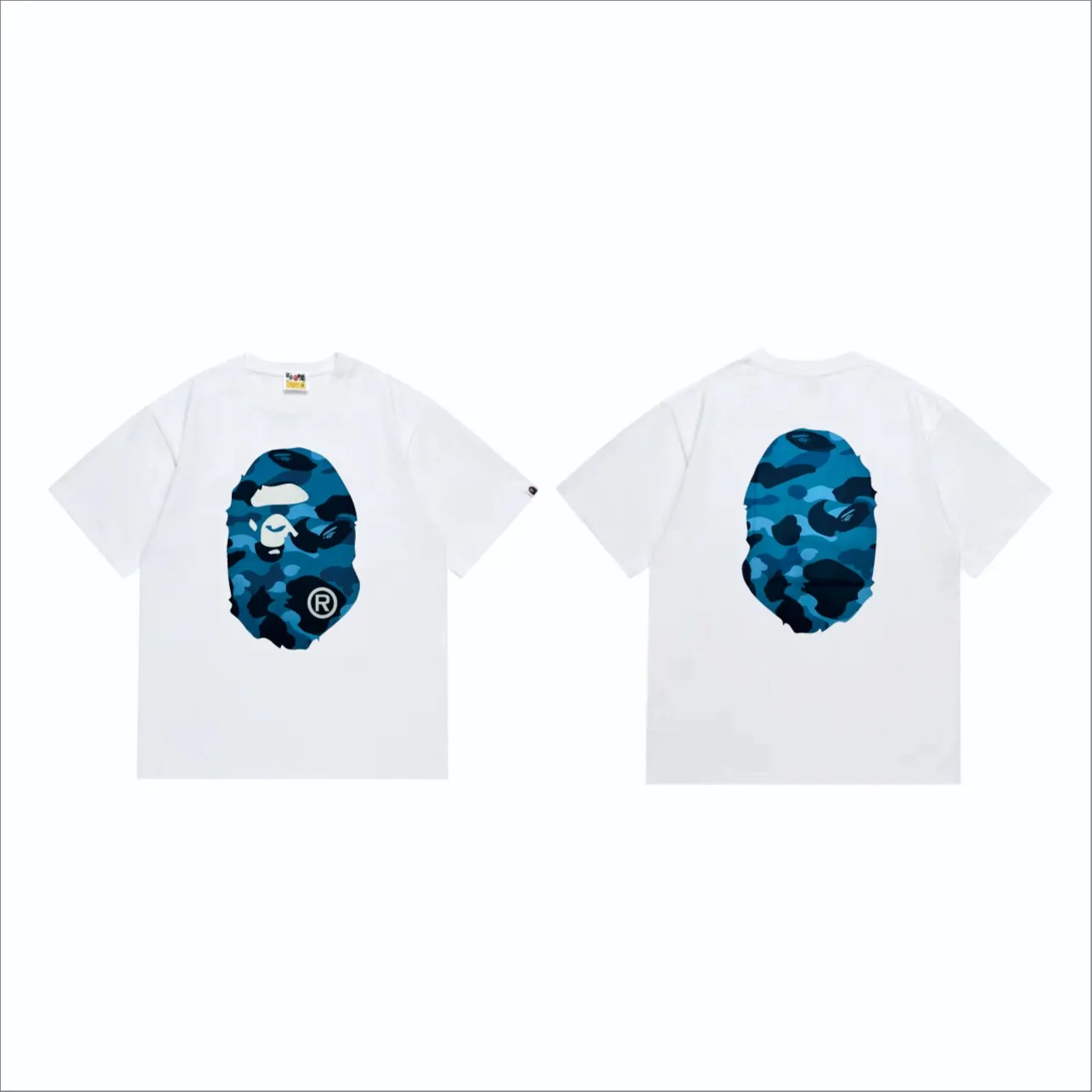 SC252#p110💰 (Top version) BAPE honeycomb camouflage letters great ape head double-sided printed T-shirt. Made of 260 grams of high-quality high-weave pure cotton fabric. Double yarn combed, soft texture and no pilling. Imported environmentally friendly printing glue. The pattern is bright and three-dimensional. The quality is the same for men and women. The upper body is trendy. Color: black and blue, white and blue, black and gray, white and gray. Size: S M L XL XXL