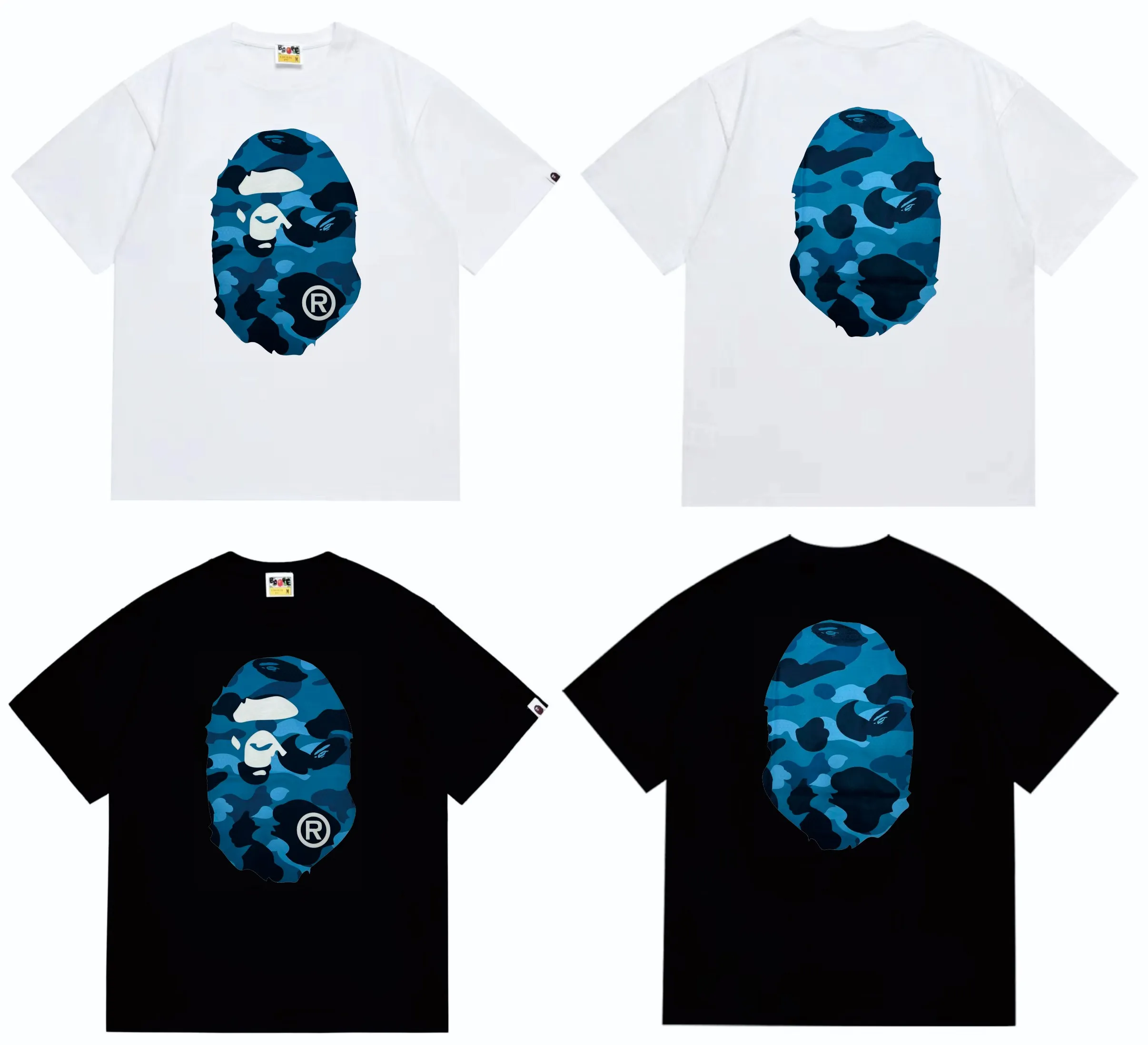 SC252#p110💰 (Top version) BAPE honeycomb camouflage letters great ape head double-sided printed T-shirt. Made of 260 grams of high-quality high-weave pure cotton fabric. Double yarn combed, soft texture and no pilling. Imported environmentally friendly printing glue. The pattern is bright and three-dimensional. The quality is the same for men and women. The upper body is trendy. Color: black and blue, white and blue, black and gray, white and gray. Size: S M L XL XXL