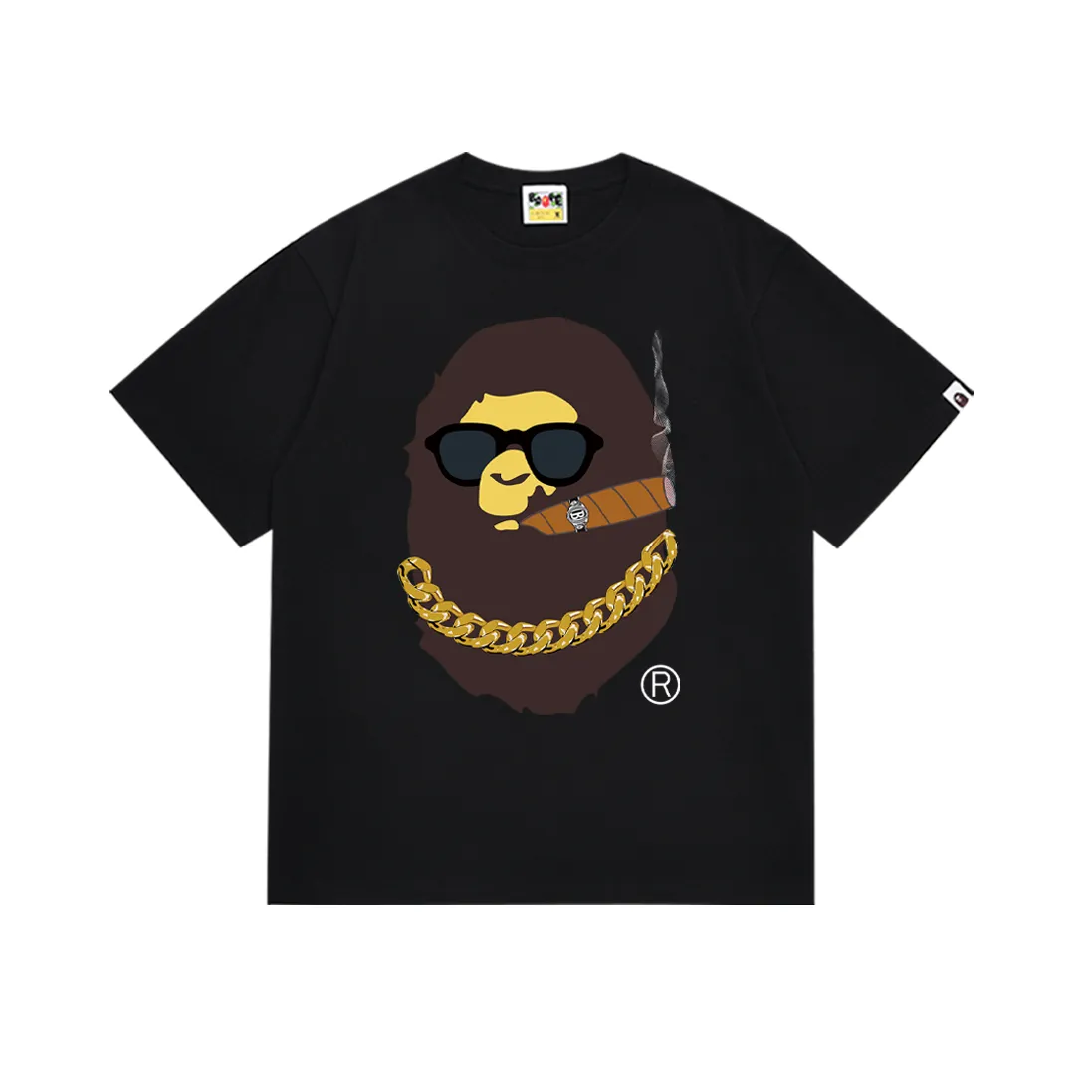 SC186#p110💰 (top version) BAPE ape head smoking print Los Angeles limited T-shirt Made of 260 grams of high-quality high-weave pure cotton fabric, double yarn combed, soft texture and no pilling Imported environmentally friendly printing glue, bright and three-dimensional pattern, quality 💥Same style for men and women, the upper body is fashionable Color: black white Size: S M L XL XXL