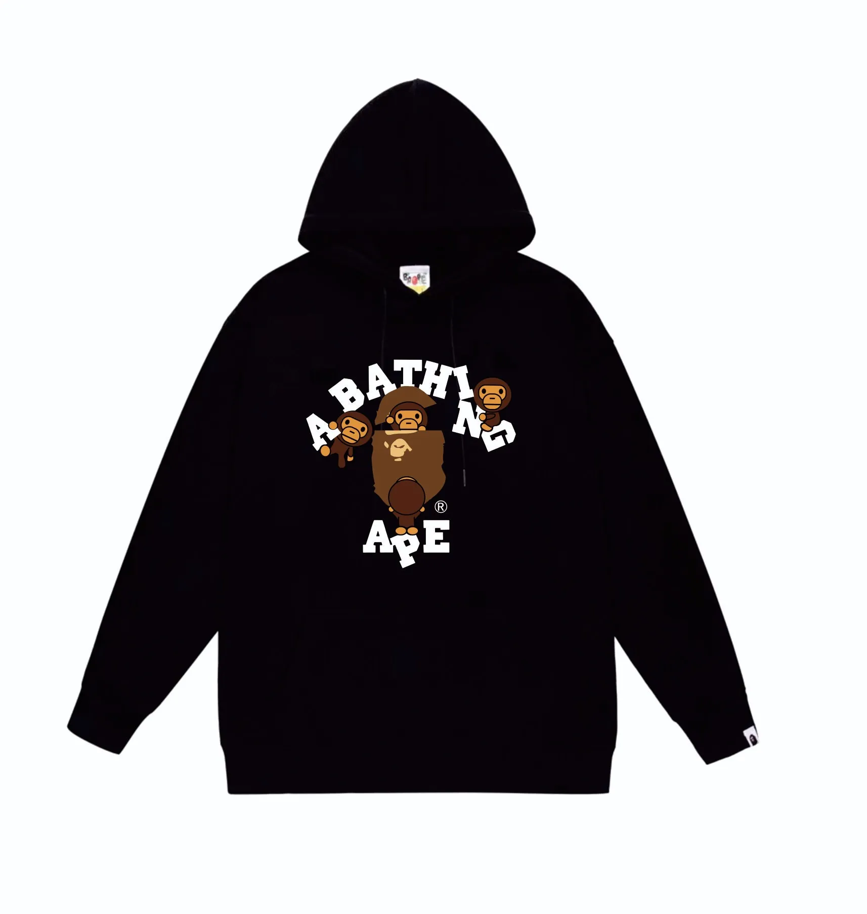 P160 model number SC839# terry 80 plus velvet 90 (top version) BAPE cartoon BABY MILO ape head letter printed pattern hooded sweatshirt. Made of 380g large terry (drop shoulder large version) fabric. The texture is soft and non-pilling. Imported environmentally friendly printing glue. The pattern is bright and three-dimensional. Quality 💥Same style for men and women. The upper body is trendy. Color: black white gray Size: S M L XL XXL
