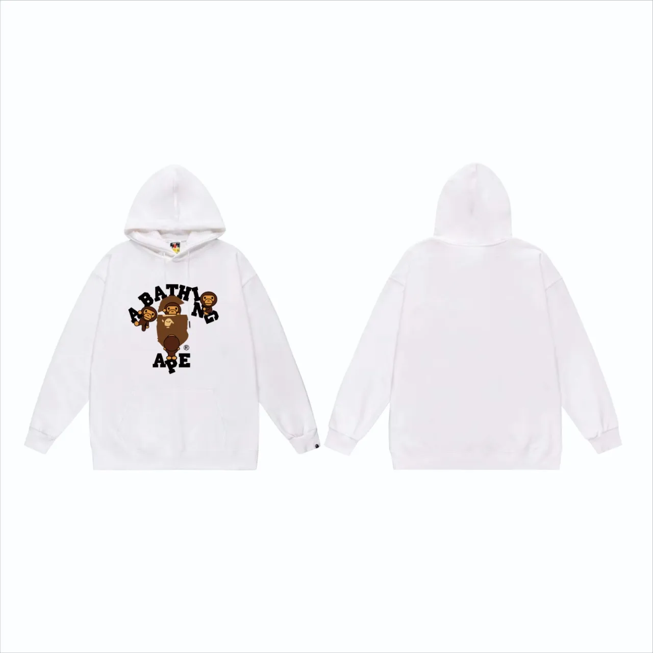 P160 model number SC839# terry 80 plus velvet 90 (top version) BAPE cartoon BABY MILO ape head letter printed pattern hooded sweatshirt. Made of 380g large terry (drop shoulder large version) fabric. The texture is soft and non-pilling. Imported environmentally friendly printing glue. The pattern is bright and three-dimensional. Quality 💥Same style for men and women. The upper body is trendy. Color: black white gray Size: S M L XL XXL