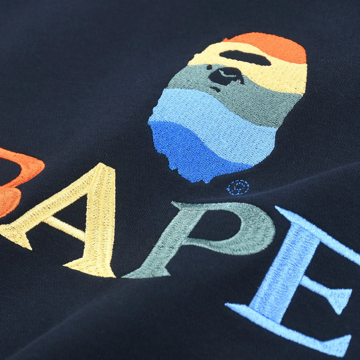 P184 2697#BAPE ape head embroidered round neck sweatshirt Color: black sapphire blue Size: M-XXL Fabric: 350g cotton terry Technology: embroidery