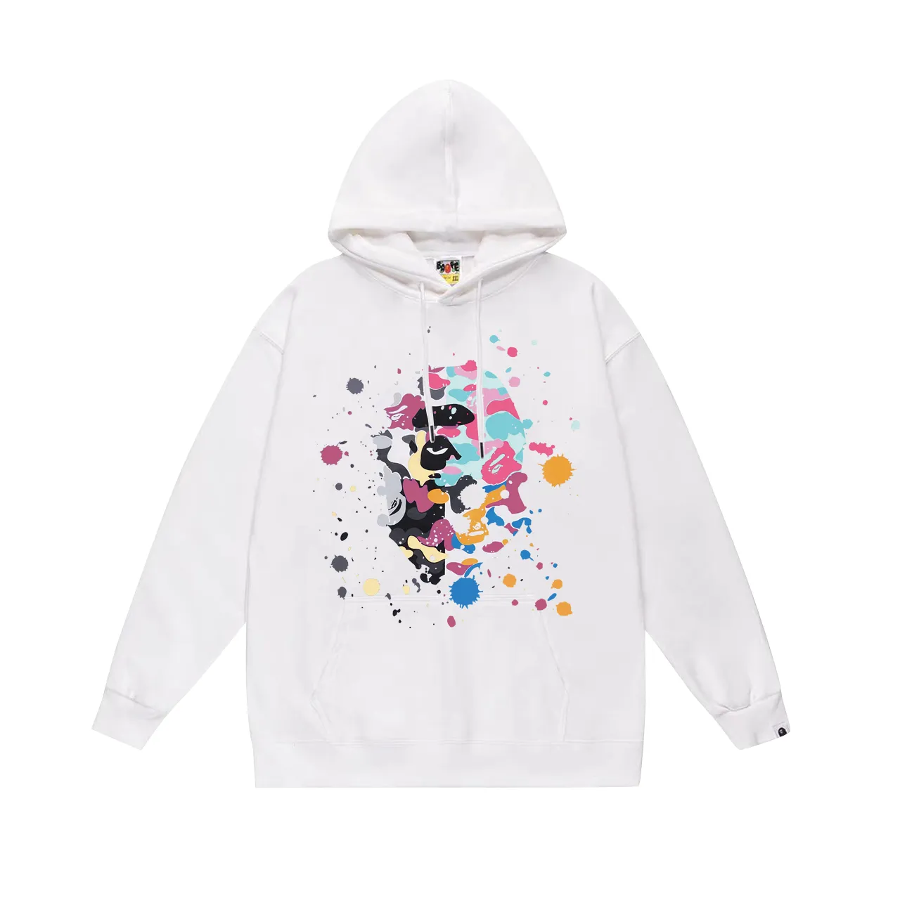 Model No. SC743# Terry p160 plus velvet 180💰 (top version) BAPE ape-man head splashed ink US limited edition hooded sweatshirt. Made of 380g large terry (drop shoulder large version) fabric. The texture is soft and non-pilling. Imported environmentally friendly printing glue. The pattern is bright and three-dimensional. Quality💥Same style for men and women. The upper body is trendy. Color: black white gray Size: S M L XL XXL