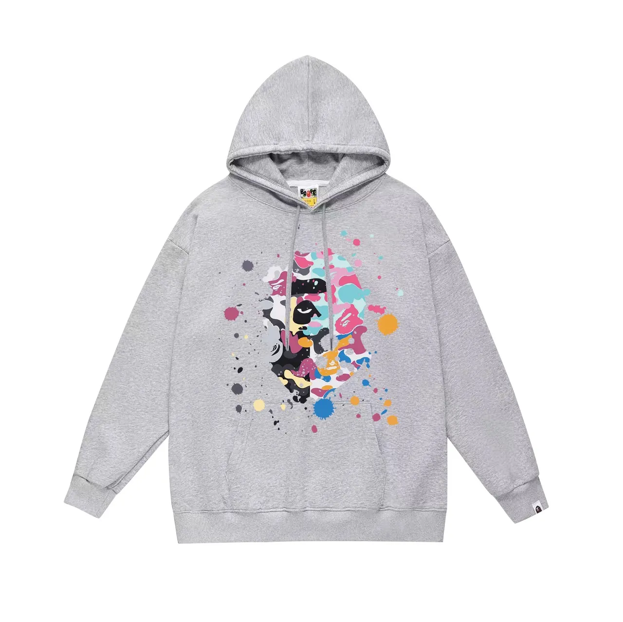 Model No. SC743# Terry p160 plus velvet 180💰 (top version) BAPE ape-man head splashed ink US limited edition hooded sweatshirt. Made of 380g large terry (drop shoulder large version) fabric. The texture is soft and non-pilling. Imported environmentally friendly printing glue. The pattern is bright and three-dimensional. Quality💥Same style for men and women. The upper body is trendy. Color: black white gray Size: S M L XL XXL