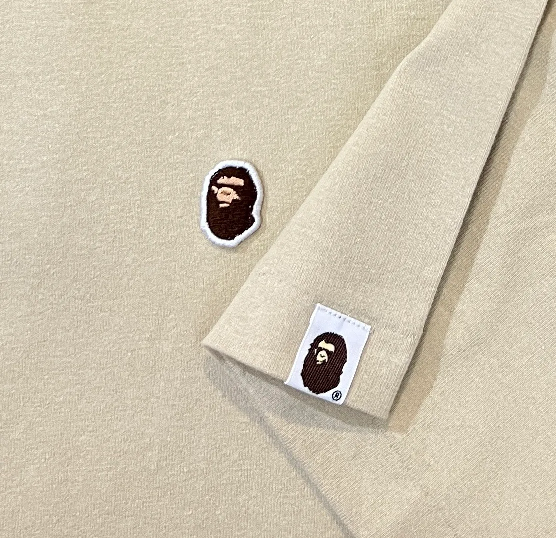 💰140 BAPE classic embroidered ape badge ZP version 280g weight linen cotton fabric Couple model: S-XXL [Black White Rice Apricot Navy]